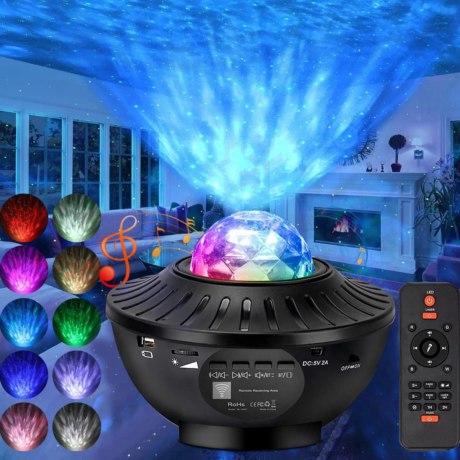 Projektor gwiaździste niebo, reflektor sufitowy LED, lampa sufitowa z projektorem wec, lampka nocna z projekcją gwiazd z pilotem. (czarny-01)