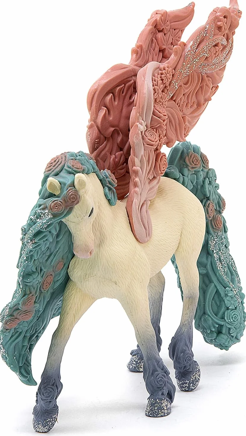 schleich BAYALA | Kwiatowy pegaz 70590 | Skrzydła ozdobione kwiatami i brokatem | Fantastyczna figurka kolekcjonerska | Prezent dla dziewczynek i chłopców | Od 5 lat | 14 × 7 × 13 cm