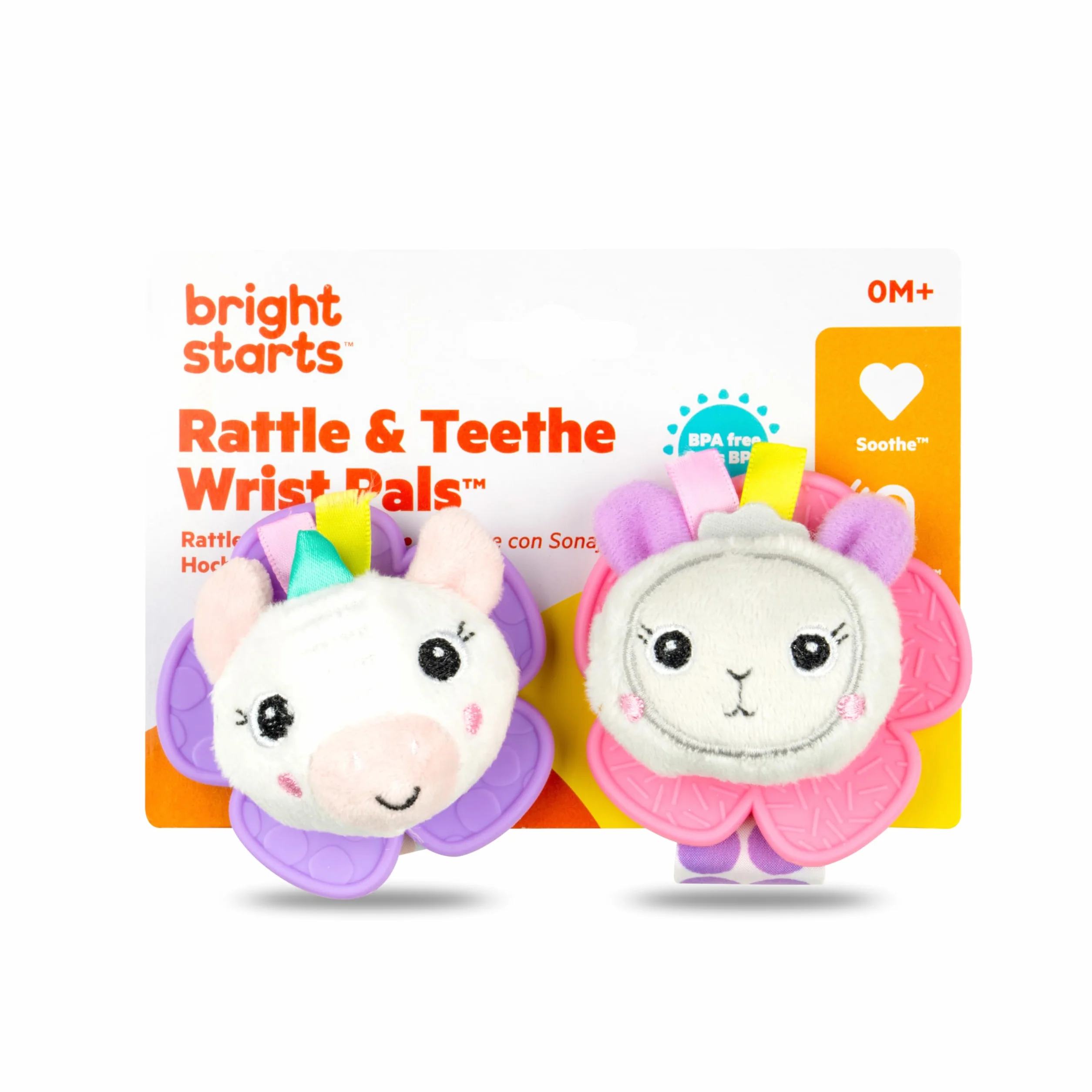 Bright Starts Grzechotka i gryzak bez BPA Wrist Pals zabawka dla niemowląt jednorożec lama