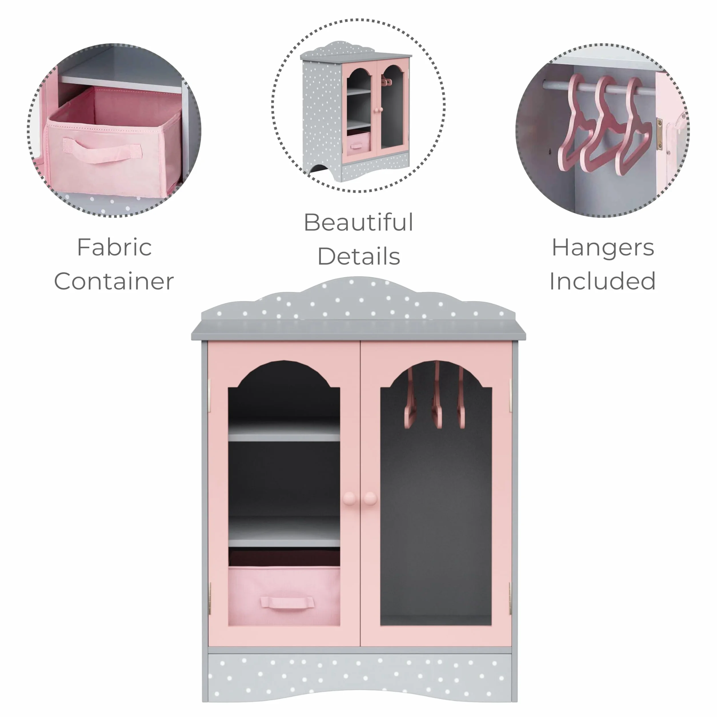 Olivia's Little World Szara Szafa dla Lalek od Olivia's World Drewniane Meble do Zabawy TD-0210A