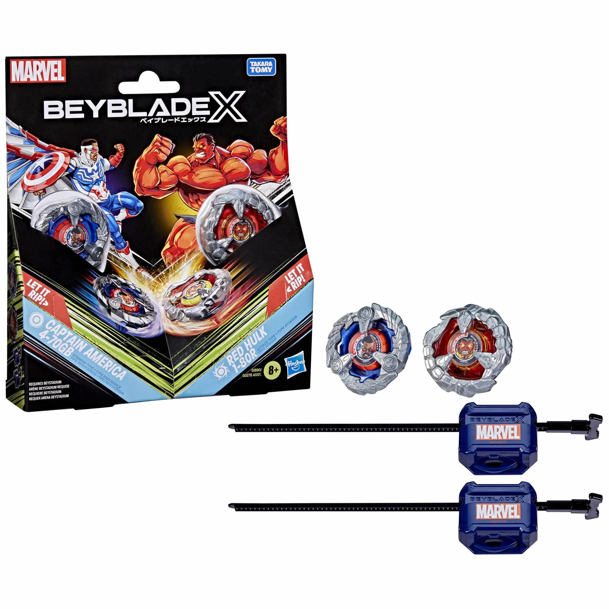 Beyblade X/Marvel Collab Captain America 4-70GB kontra Red Hulk 1-80R