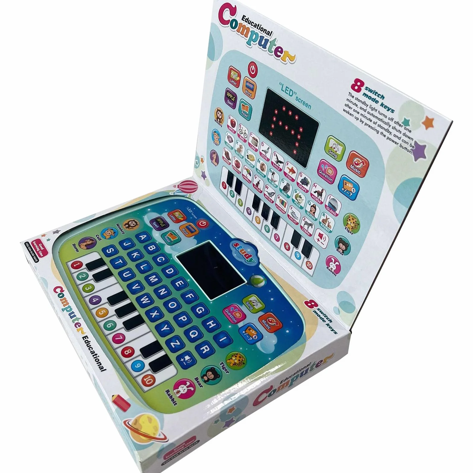Learning Tablet - Kids Educational Laptop, English Learnings Toy with LED Screen, Fun Feature, Early Education Essential, Learning Device for Boys Girls 1-4 Years Old Preschool Pink Green