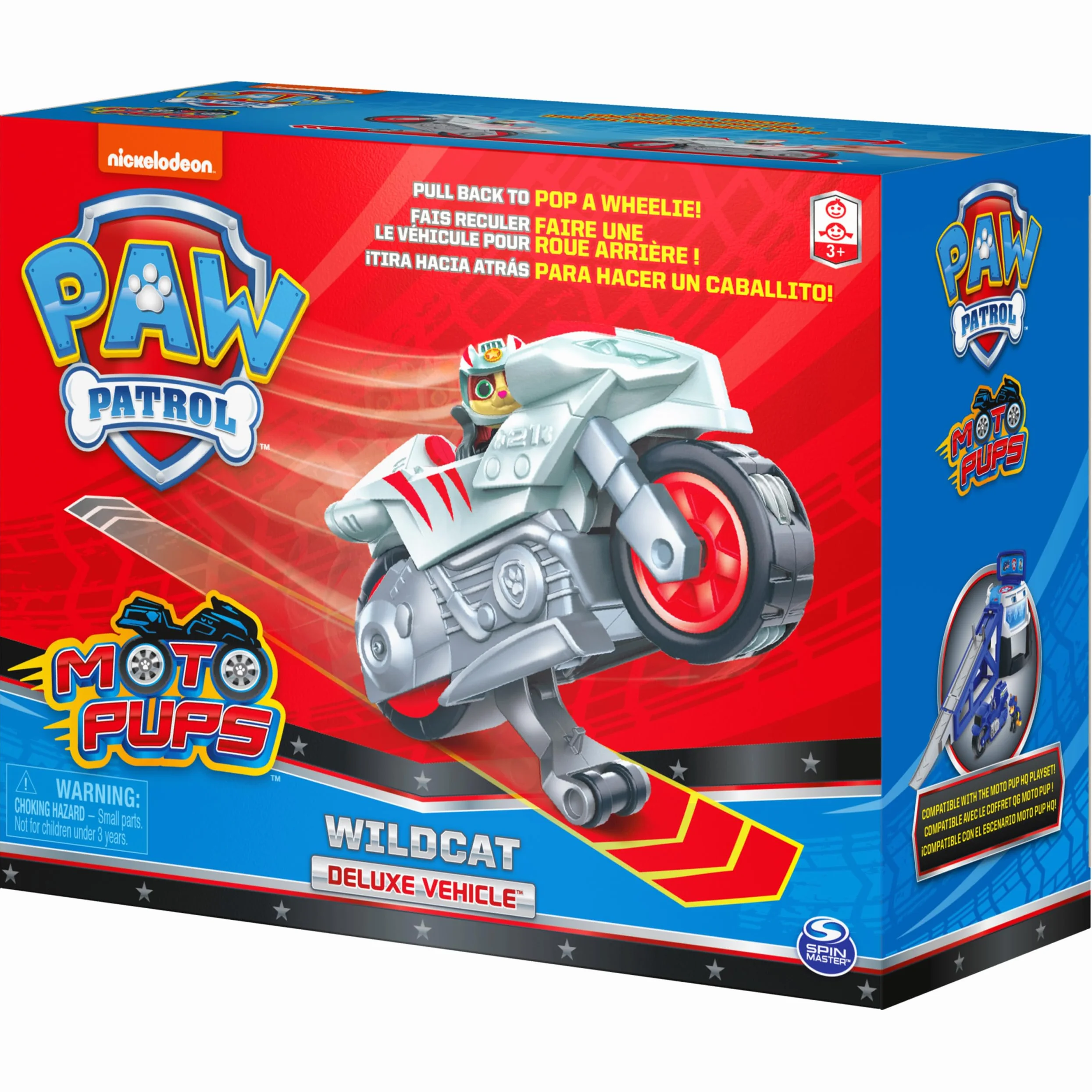 Paw Patrol, Motocykl dla dzieci Wildcat's Deluxe Pull Back Pojazd Motocyklowy z Wheelie Feature and Figure