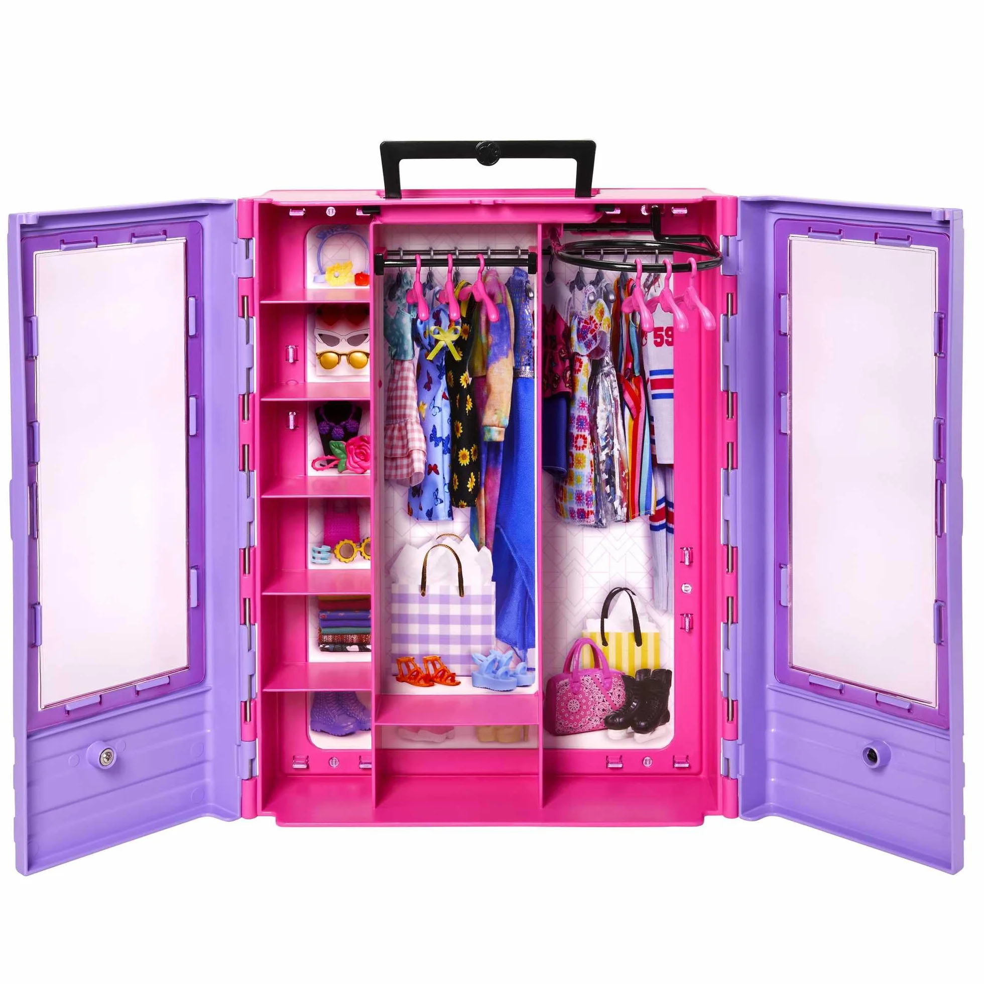 Barbie Hjl66 - Garderoba Fashionistek, Zabawka do Noszenia Z Lalką, Ubrankami, Akcesoriami i Wieszakami, Prezent dla Dzieci od 3 Lat