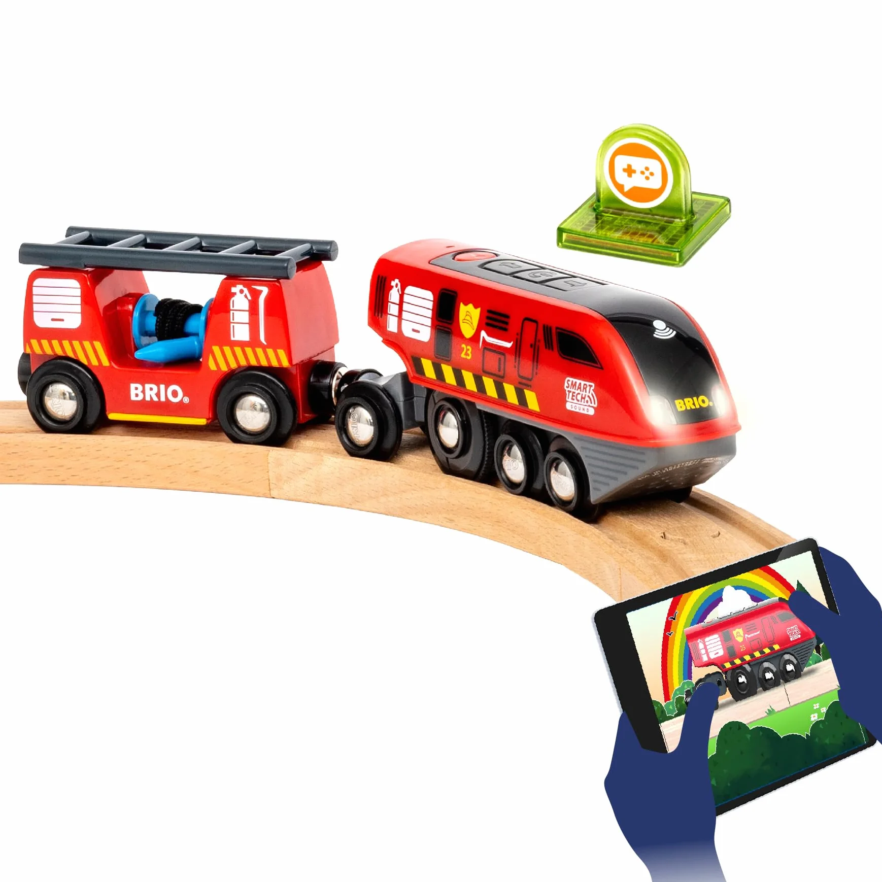 BRIO World – 36004 Smart Tech Sound Feuerwehreinsatz-Rettungsset | 41-teiliges Feuerwehrset mit batteriebetriebener Spielzeuglok für Kinder ab 3 Jahren