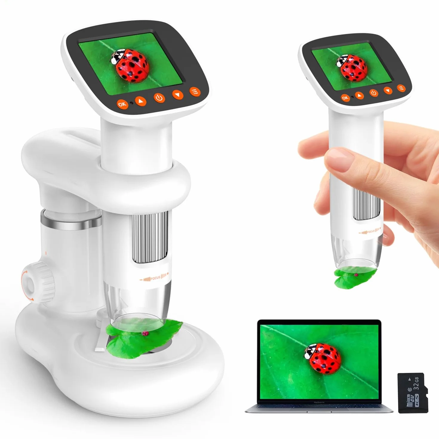 Microscope White Mikroskop Mikroskop IMICHI dla dziecka z ekranem LCD-1000X Duże powiększenie HD Obraz, unikalna komora owadów idealny prezent dla dzieci, przenośny, ręczny mikroskop cyfrowy