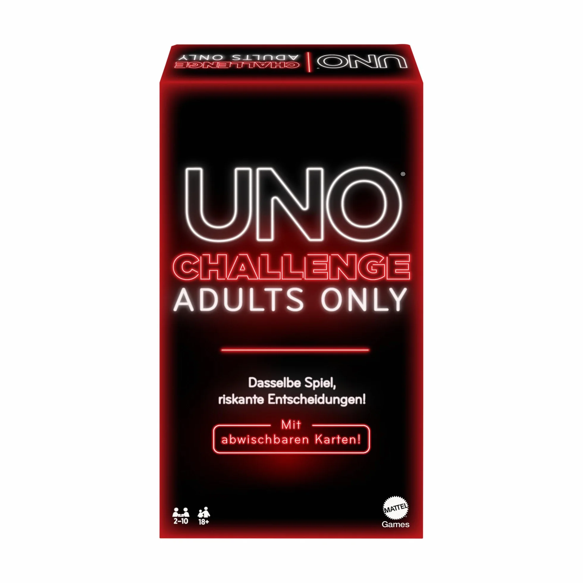 Mattel Games - UNO Challenge Adults Only – gra karciana dla dorosłych, + 18 gier na wieczory z grami, w podróży i na imprezy, wersja niemiecka UNO Dare, JBF58