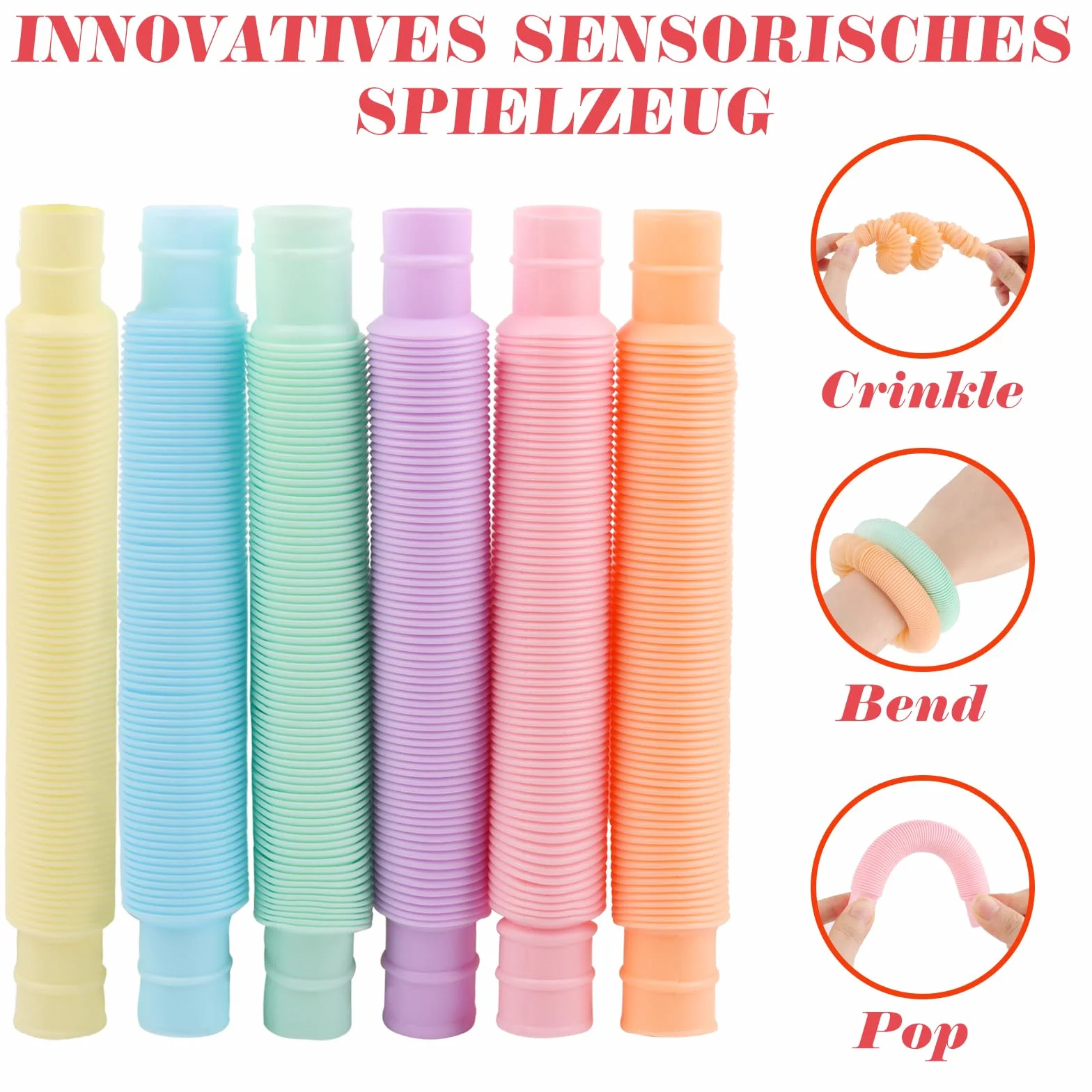 LOMIMOS 24 sztuki Pop Tubes, mini rurki sensoryczne, kolorowe rurki ze stretchem, zabawka dla dzieci i dorosłych