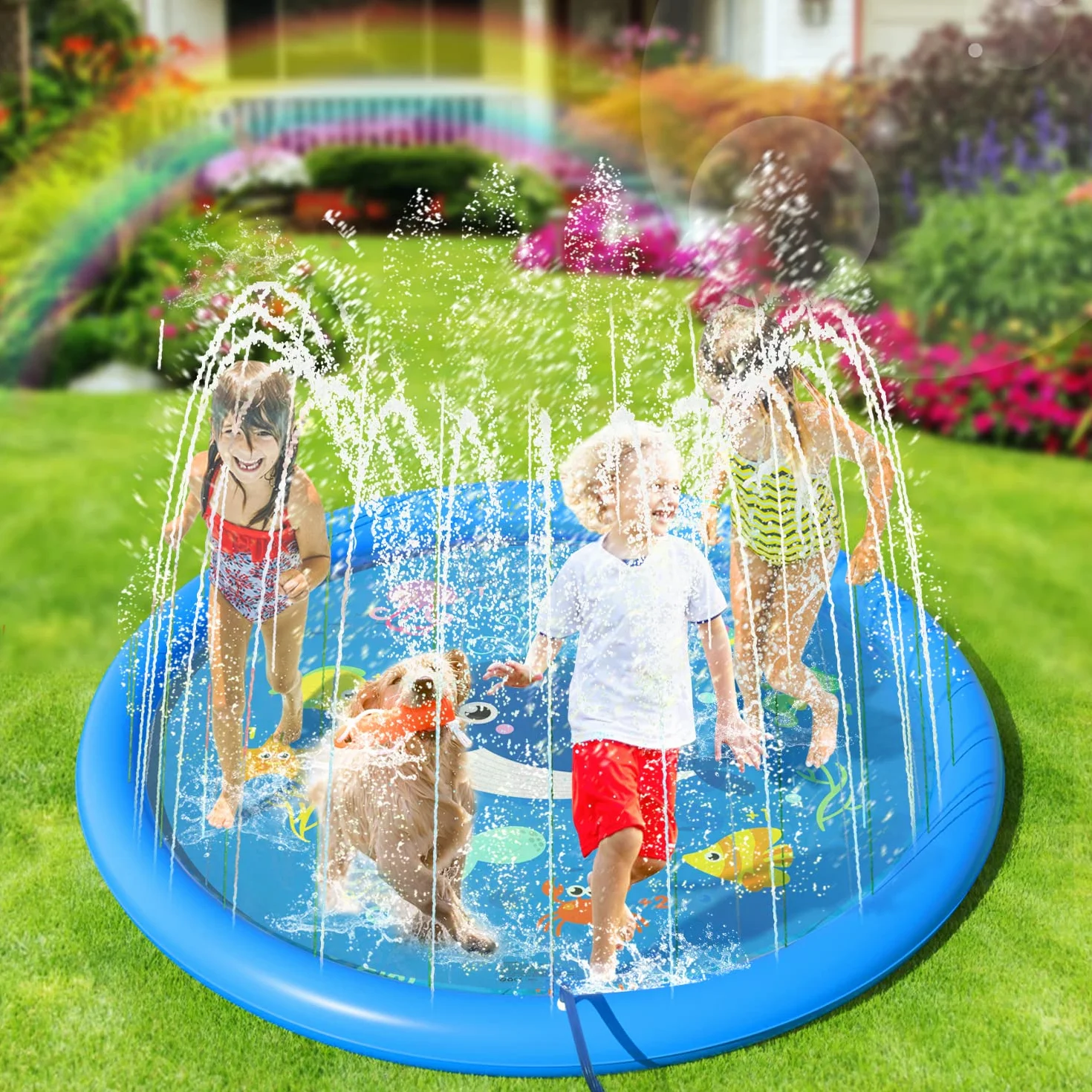 Peradix Splash Pad mata do zabawy, 170 cm, na lato, do ogrodu, zabawka wodna dla dzieci, do zabawy na świeżym powietrzu, dla rodziny, do aktywności na świeżym powietrzu, na imprezę/plażę/dzieci, zwierząt domowych – nie nadmuchiwana