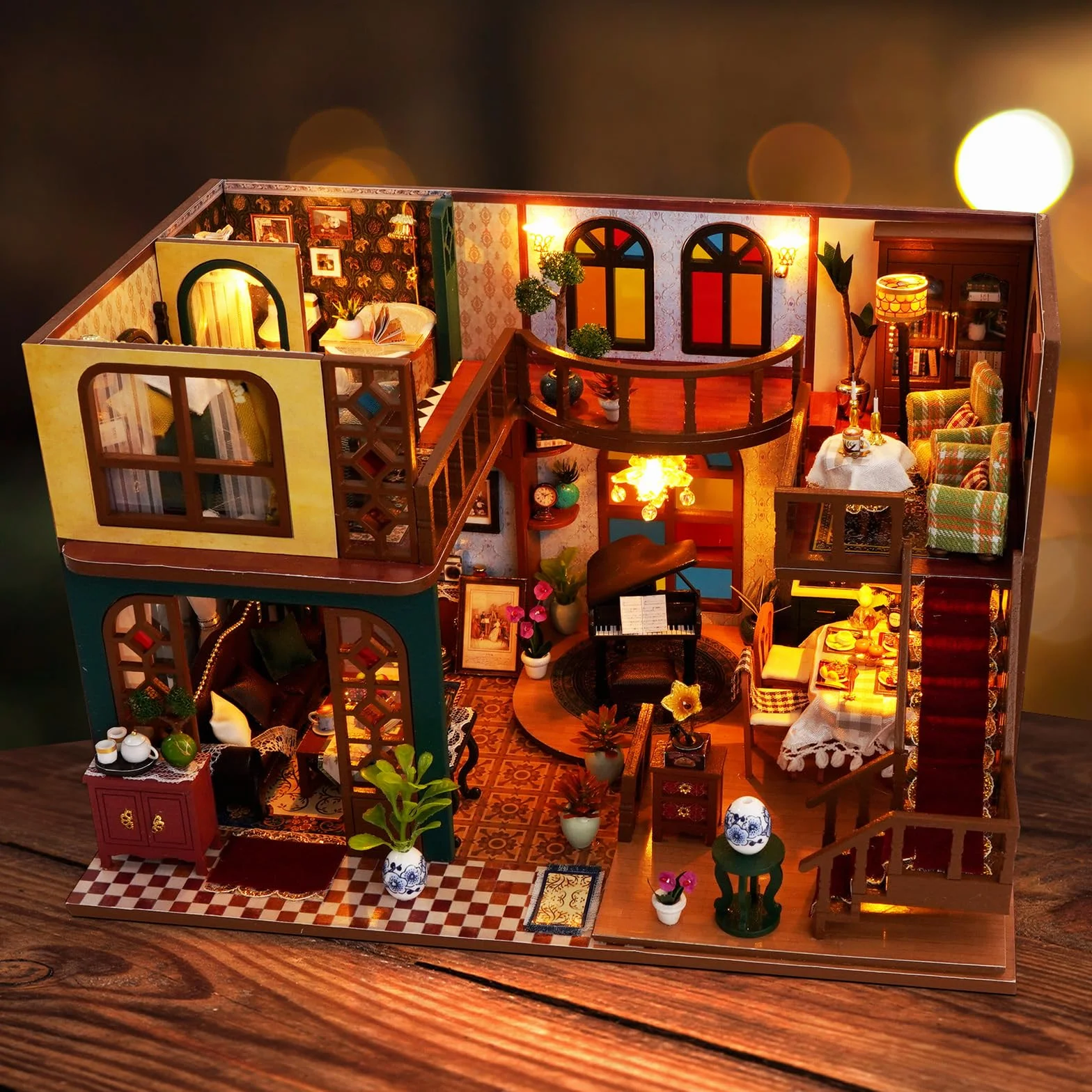 Cuteefun Zestaw miniaturowy domek dla lalek, drewniany domek dla lalek z diodami LED, mały zestaw domowy dla dorosłych, wyjątkowe prezenty na urodziny, Boże Narodzenie (orientalny urok)