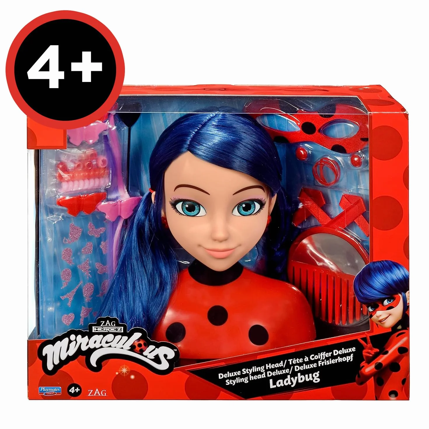 Bandai Miraculous Biedronka – Miraculous Deluxe głowica fryzjerska, 21 cm – głowica fryzjerska Marinette + 30 akcesoriów - P50247