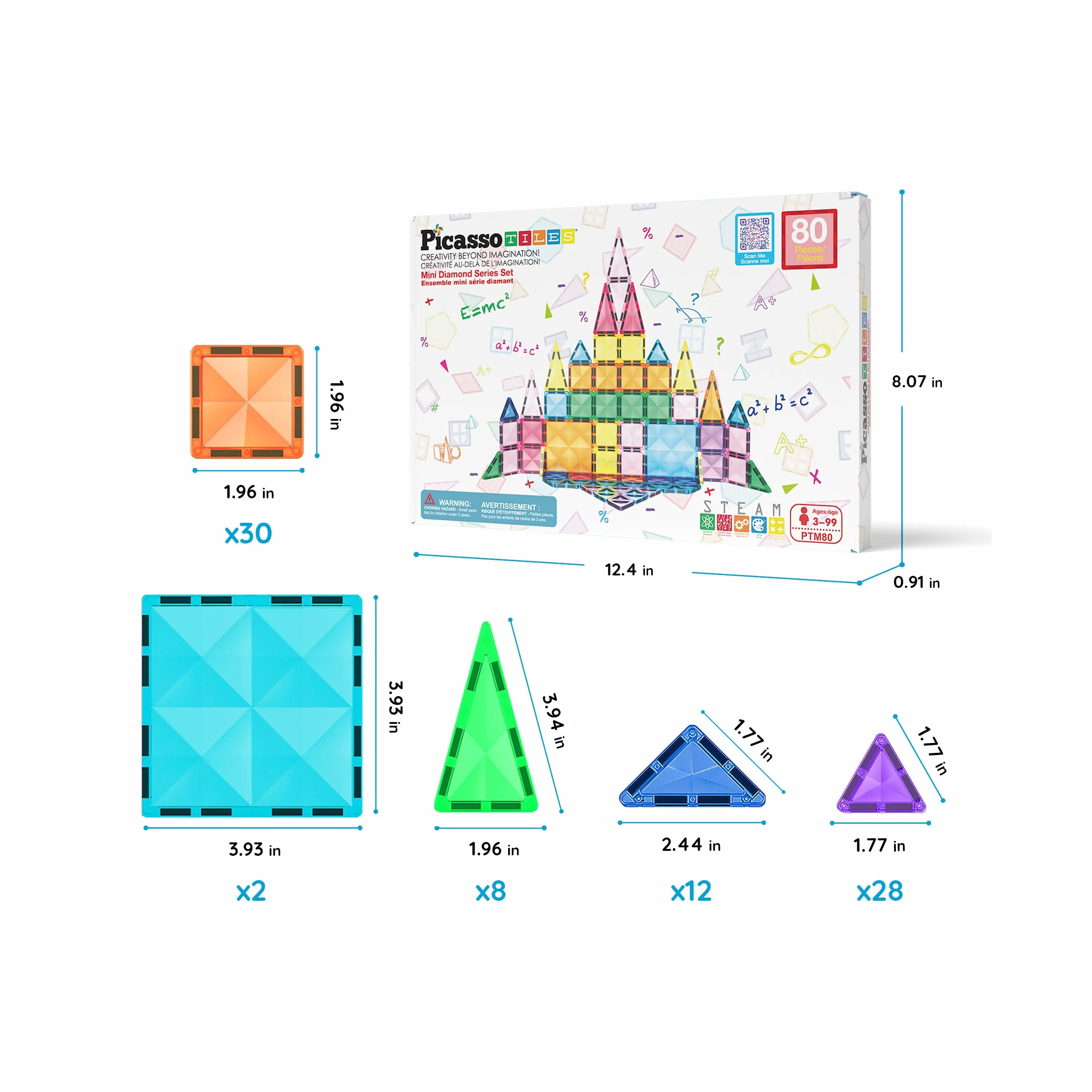 PicassoTiles 80-częściowy magnetyczny blok konstrukcyjny mini seria diamentowa rozmiar podróżny magnes budowlany zestaw zabawek STEM zestaw edukacyjny do zabawy rozwój mózgu dziecka klocki PTM80