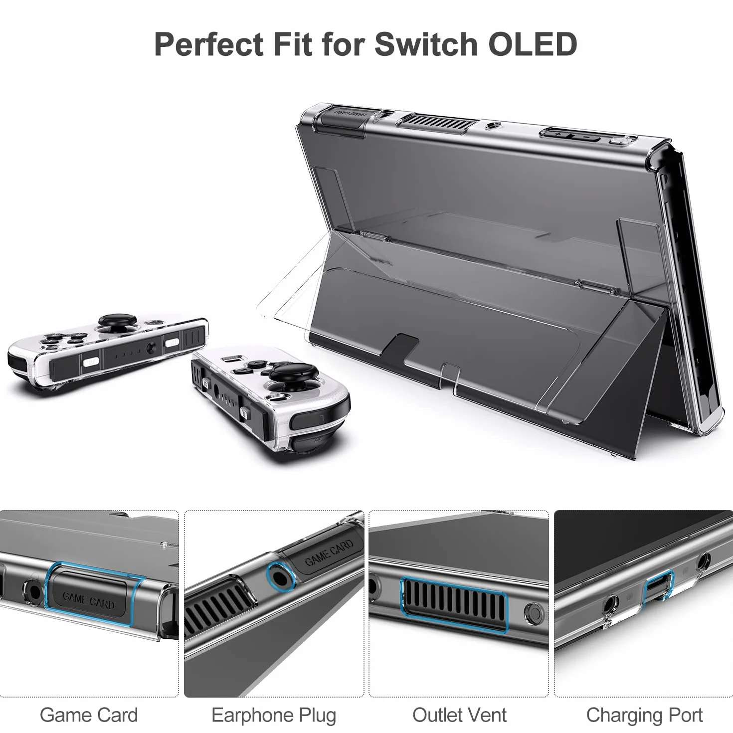 Zestaw akcesoriów do przełączników OLED — zestaw innoAura 18 w 1 z obudową przełącznika NS, etui na przełącznik do gier, osłoną ekranu OLED NS do przełącznika, stojakiem na przełącznik, uchwytami na kciuki przełącznika (szare)