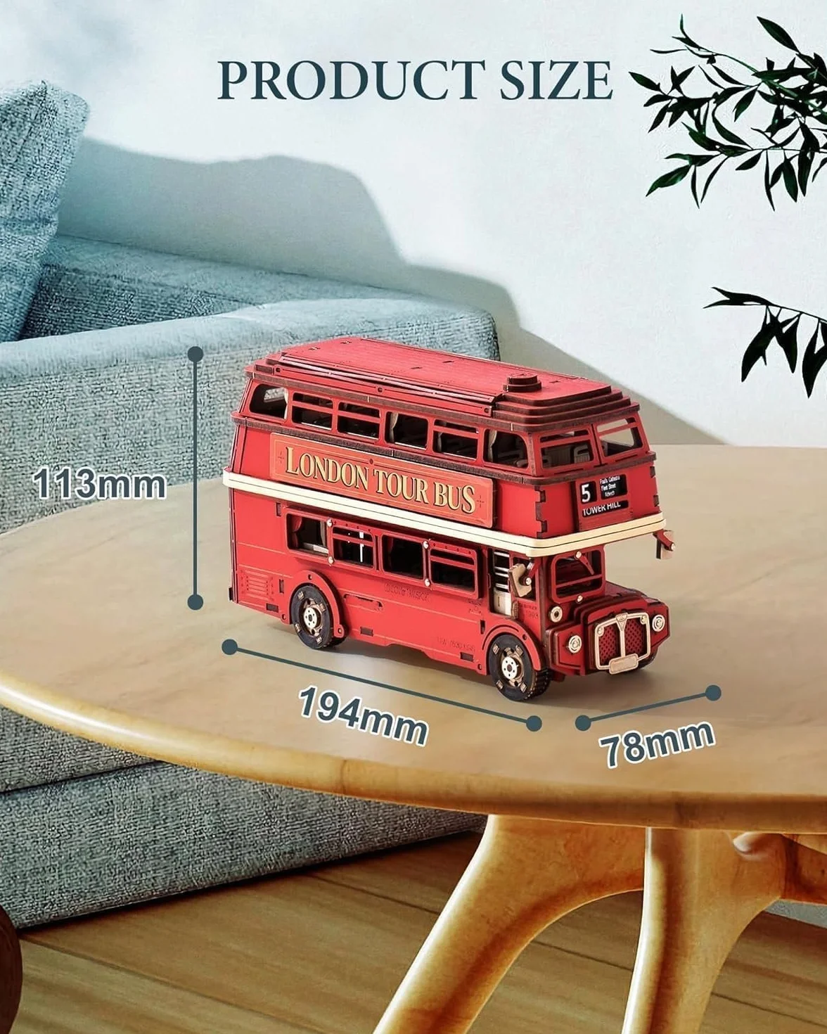 ROWOOD Drewniane puzzle 3D London Tourbus, kreatywny zestaw modelarski dla dorosłych do budowania