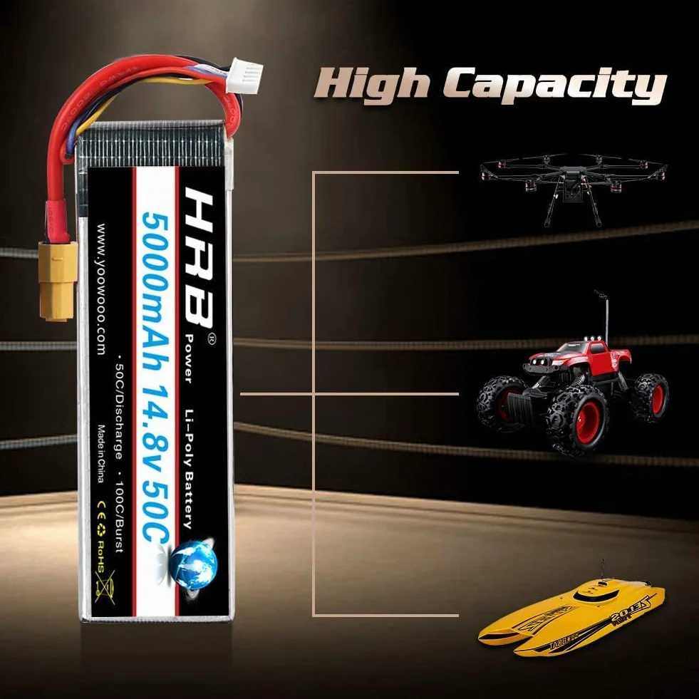 HRB RC Bateria Lipo 4S 50C 14,8 V 5000 mAh XT90 do modeli modeli dronów samolot helikopter samochód ciężarówka ciężarówka łódź