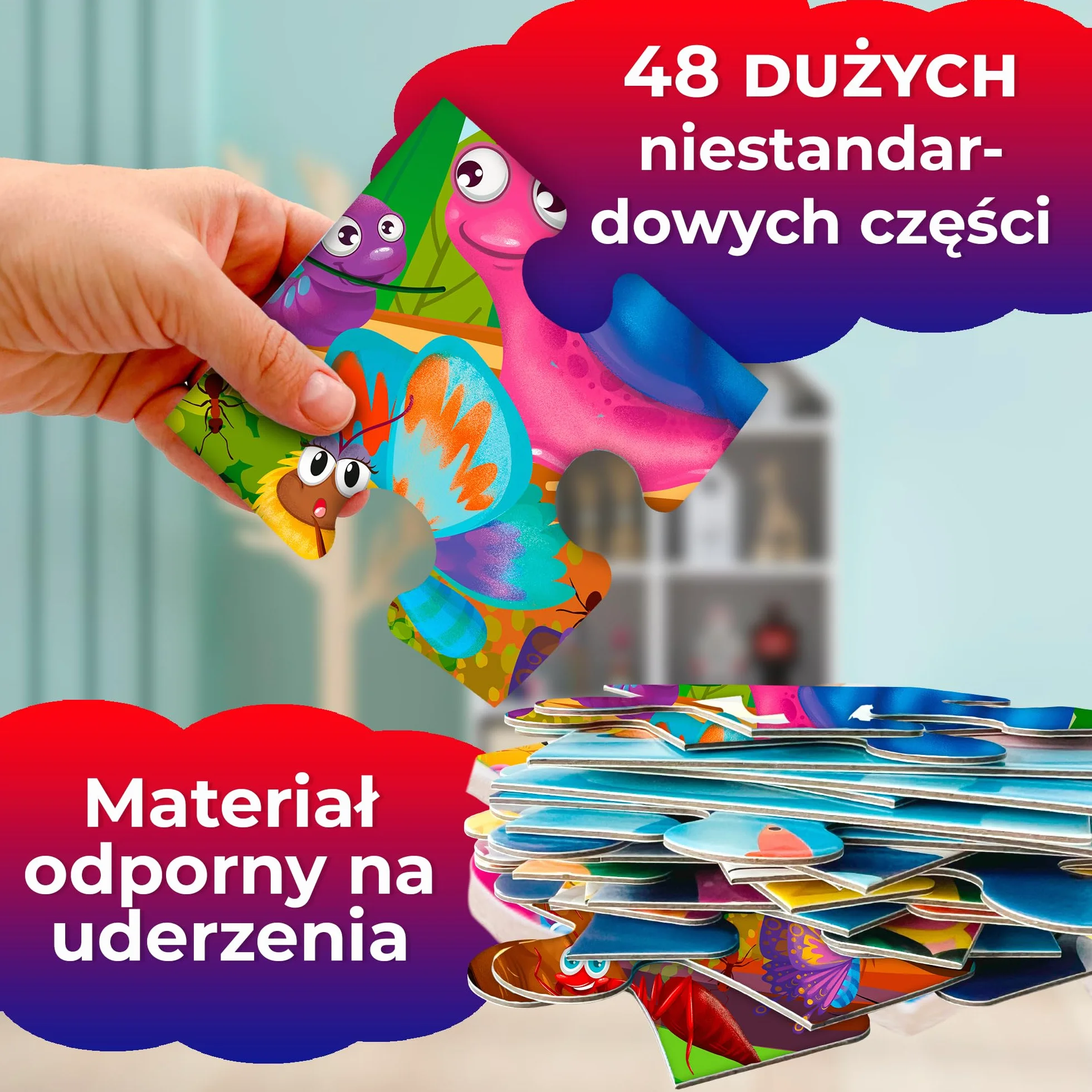 QUOKKA Gigantyczna Układanka Podłogowa Od 3 4 5 – 60 X 90 Cm, 48 Elementów, Puzzle Od 2 3 4 Lat – Duże Zabawki Od 3 4 Lat – Prezent XXL W Kształcie Owada Dla Chłopców I Dziewcząt Od 5 6 Lat