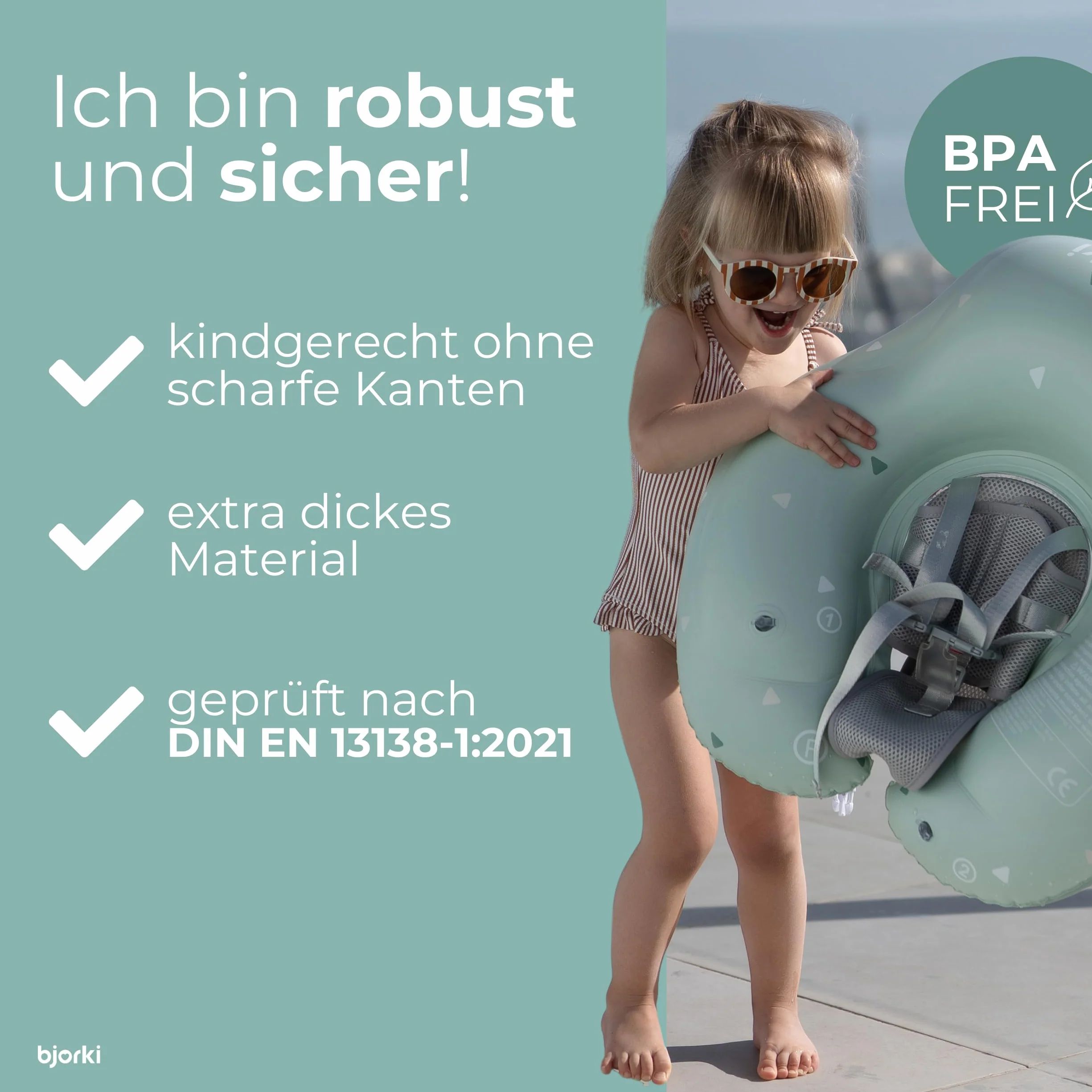 BJORKI® Koło do pływania dla niemowląt 6-36 miesięcy, stabilne, bezpieczne, pozycja 40°