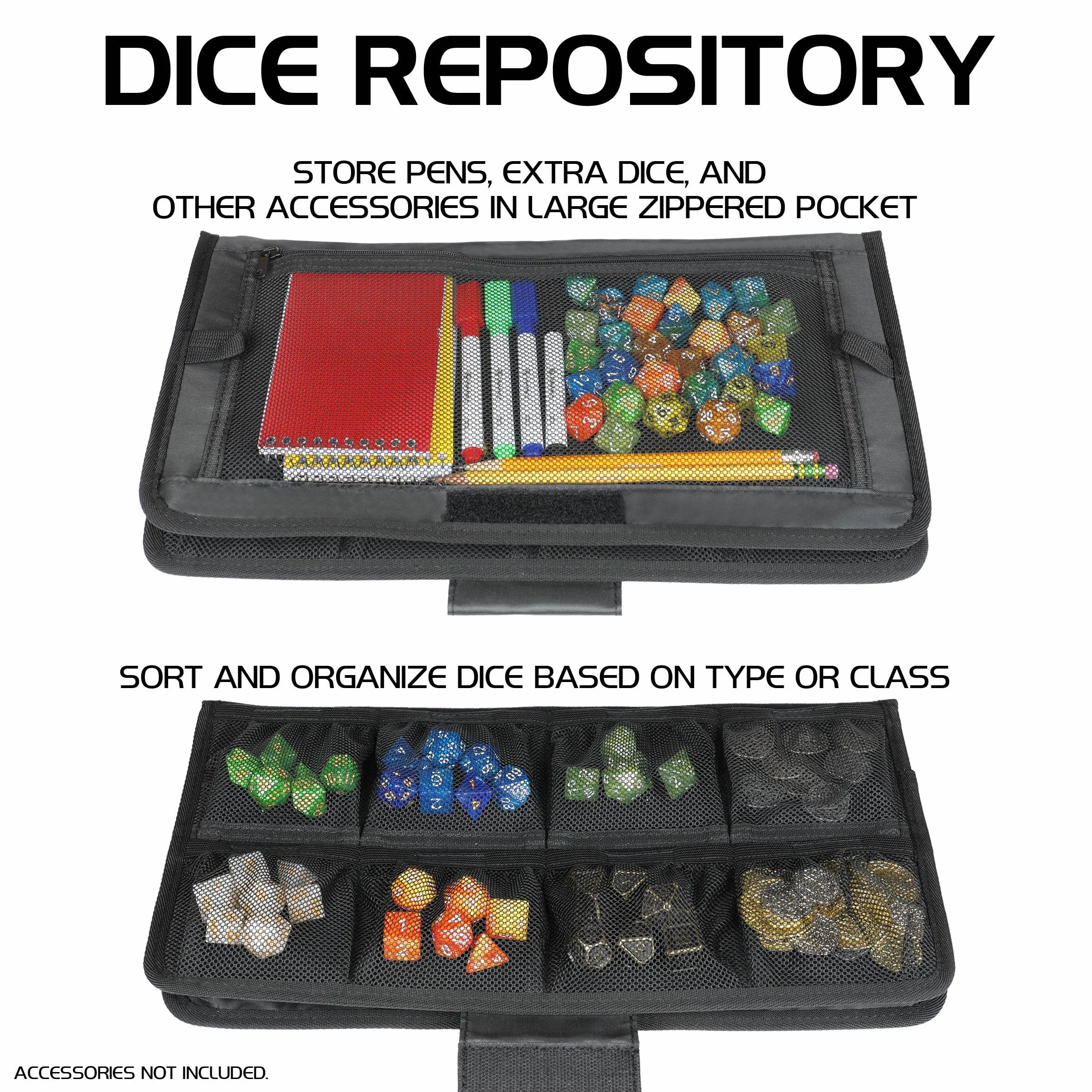 ENHANCE Tabletop Community DnD Dice Case and Tray - uchwyt na kości, przechowywanie do 500 kości RPG, wytrzymały konstrukcja ochronna, miękki wnętrze i kieszenie organizera