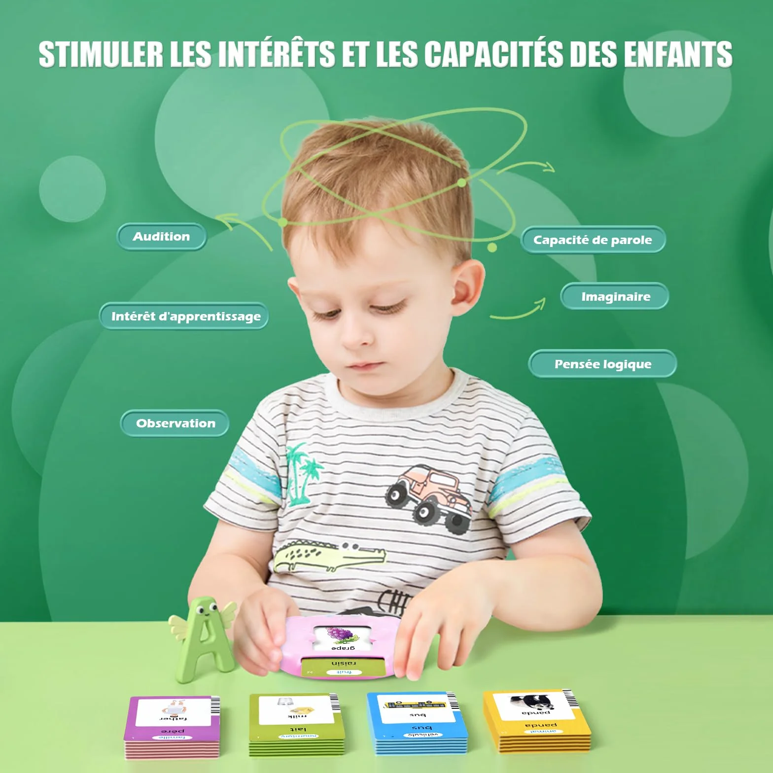 Mówiące karty flash Montessori edukacyjne dla dzieci w wieku 3 lat Rozmowa Flash Cards 112 arkuszy 224 słowa, zabawki edukacyjne do nauki mówienia, francuski/angielski/dwujęzyczny (różowy)