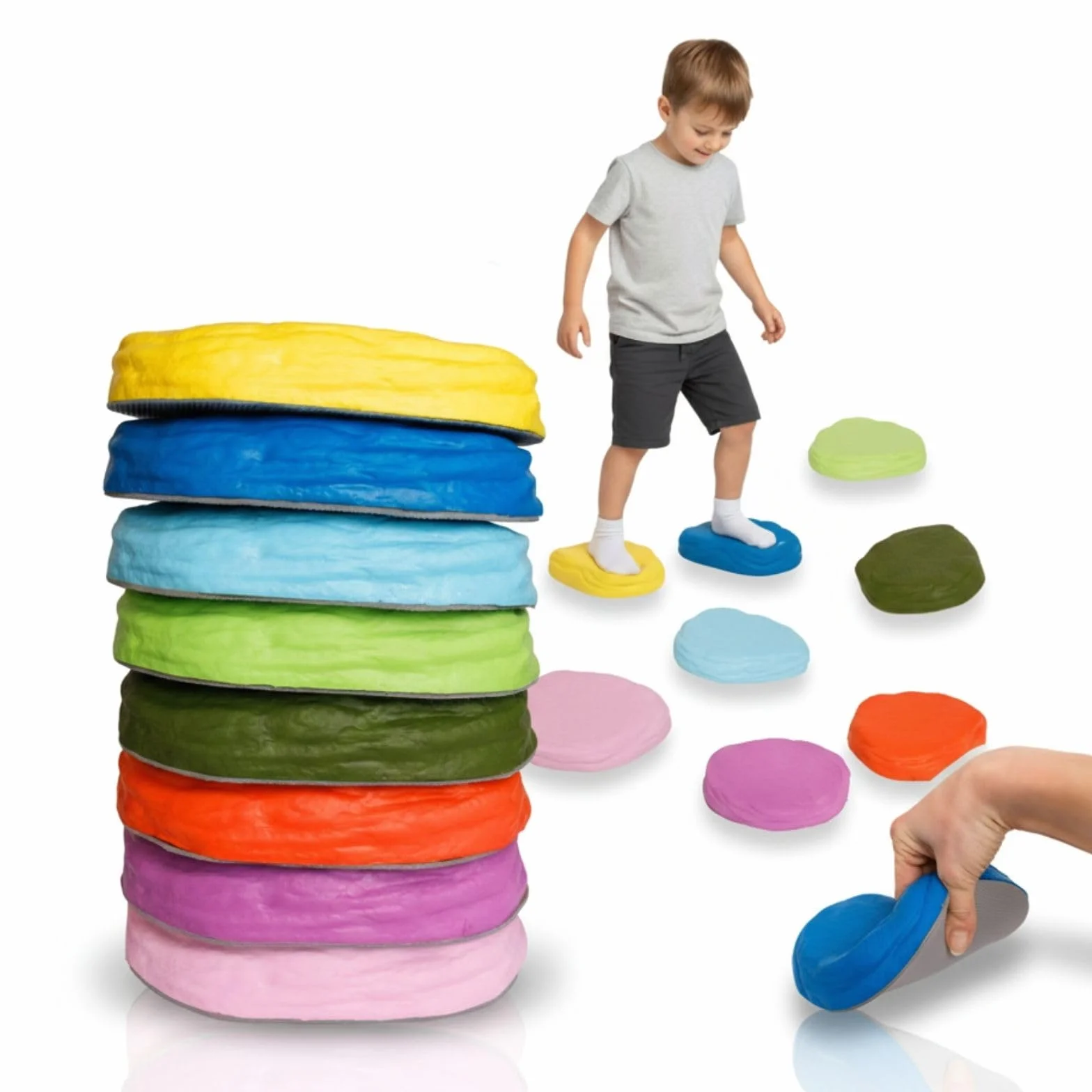 alldoro 60800 Soft Balancer kamienie – 8 kamieni z elastycznej pianki dla dzieci od 3 lat, każdy 18 x 15 cm, kolorowy