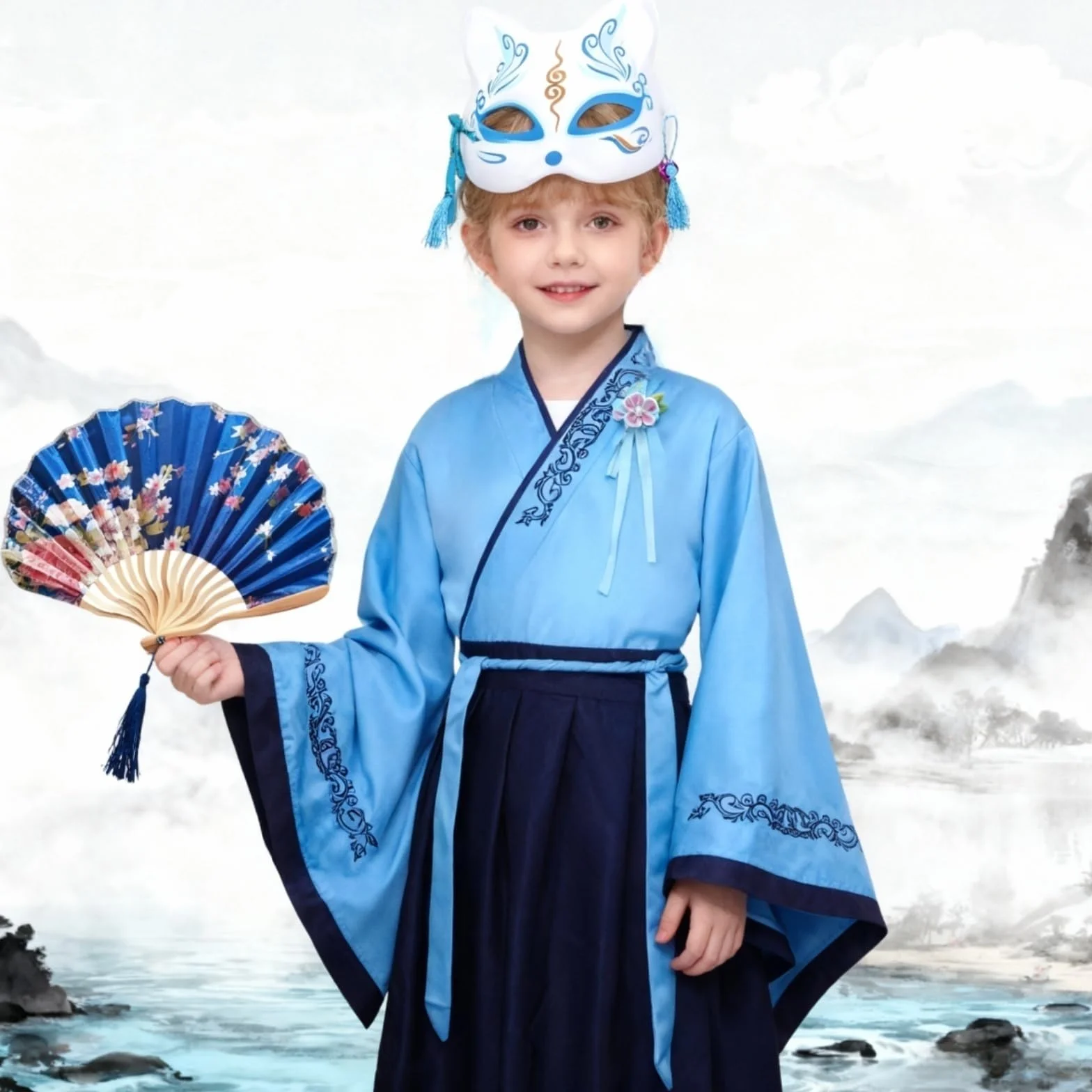 Kostiumy Hanfu dla dzieci, chińska tradycyjna odzież, chłopcy dziewczęta, chiński Cheongsam, starożytny kostium cosplay z akcesoriami do włosów