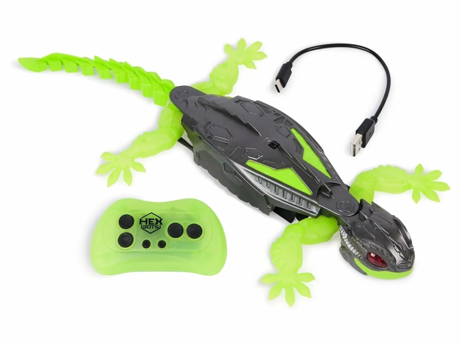 Hex Bots - Wall Crawler Gecko, zdalnie sterowany gekon pełzający po ścianach i sufitach, ze świecącymi oczami LED, łatwe sterowanie za pomocą pilota zdalnego sterowania, realistyczne ruchy, od 4 lat