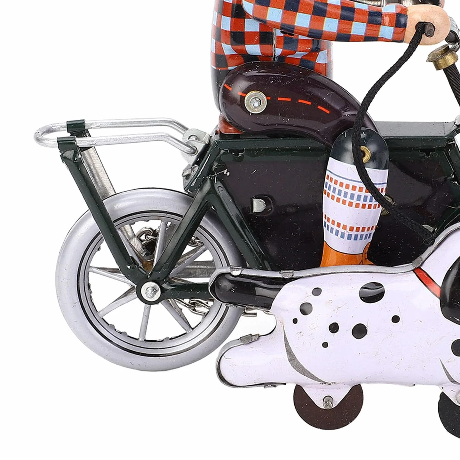 Alomejor Retro chłopiec mechanizm zegarowy zabawka jeździectwo rower prowadzi psa na polowanie, ręcznie robiona blaszana zabawka do kolekcji, dekoracja domu