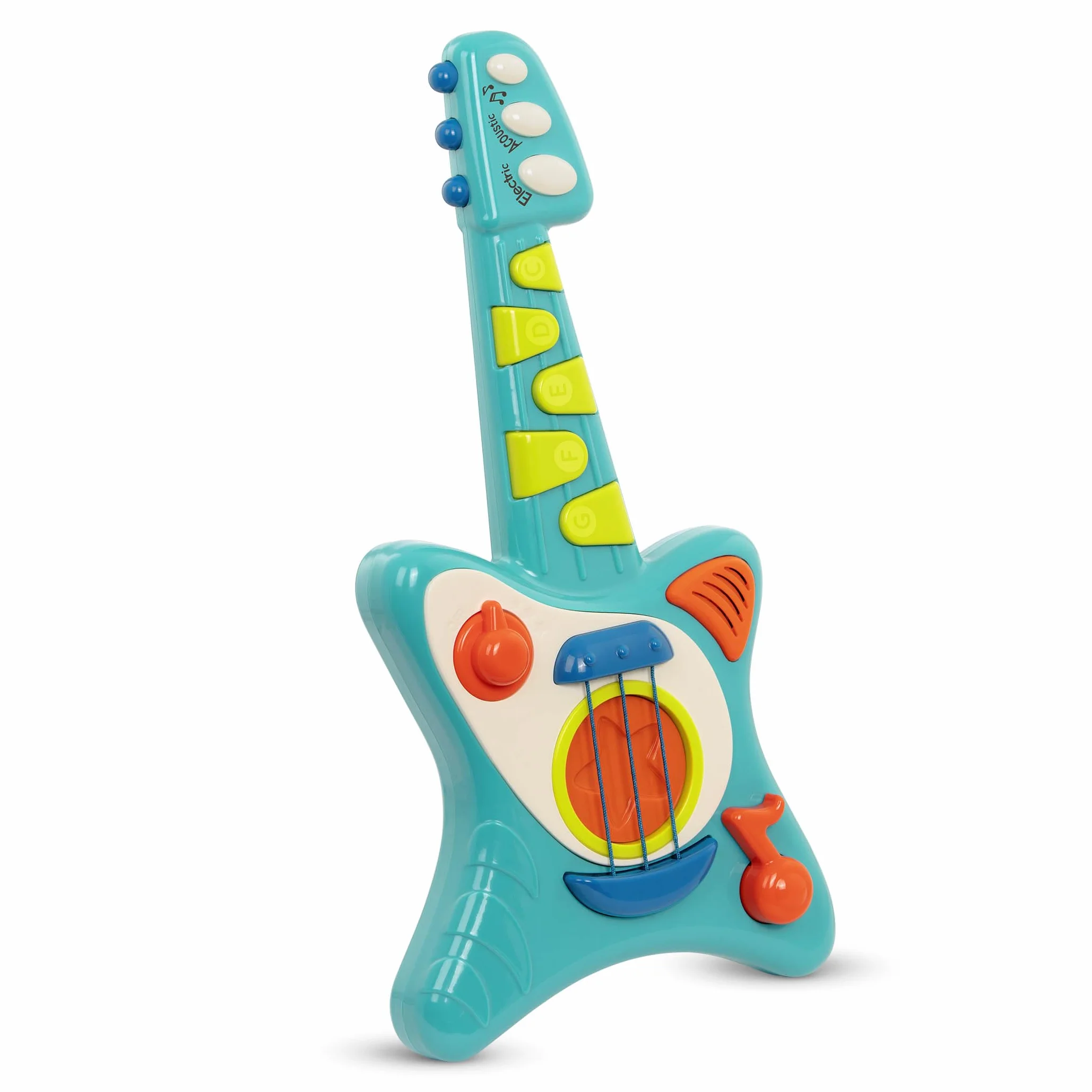 Battat Zabawkowa gitara dla małych dzieci, dzieci – gra na gitarze ze śpiewnikiem – tryby akustyczne, elektryczne i śpiewające – gitara Lil' Rocker's Guitar – 2 lata +