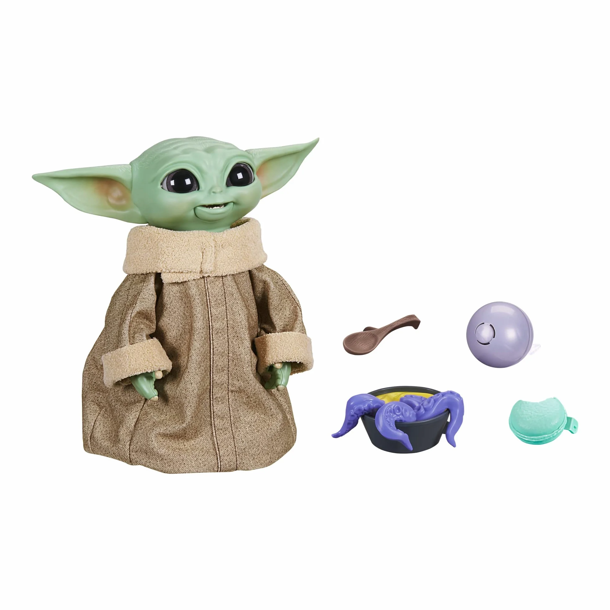Star Wars Grogu z Gwiezdnych wojen z galaktyczną przekąską, to animatroniczna zabawka o wysokości 23,5 cm. Ten mandalorian to ponad 40 kombinacji dźwięków i ruchów, dla dzieci od 4 lat