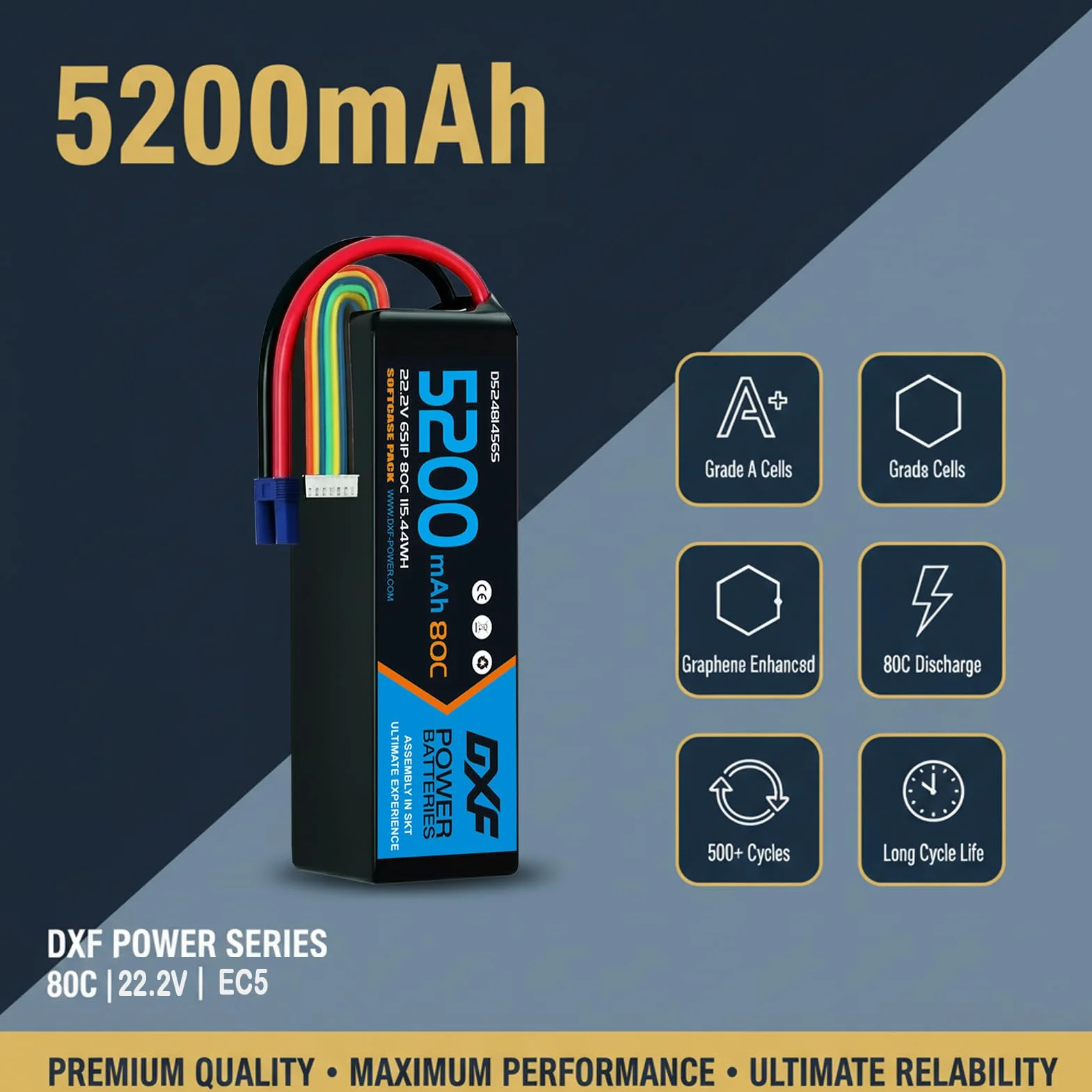 DXF 6S Lipo akumulator 22,2V 80C 5200mAh RC akumulator z wtyczką EC5 do RC Car RC Ciężarówka RC samochód ciężarowy Helicopter RC Hobby