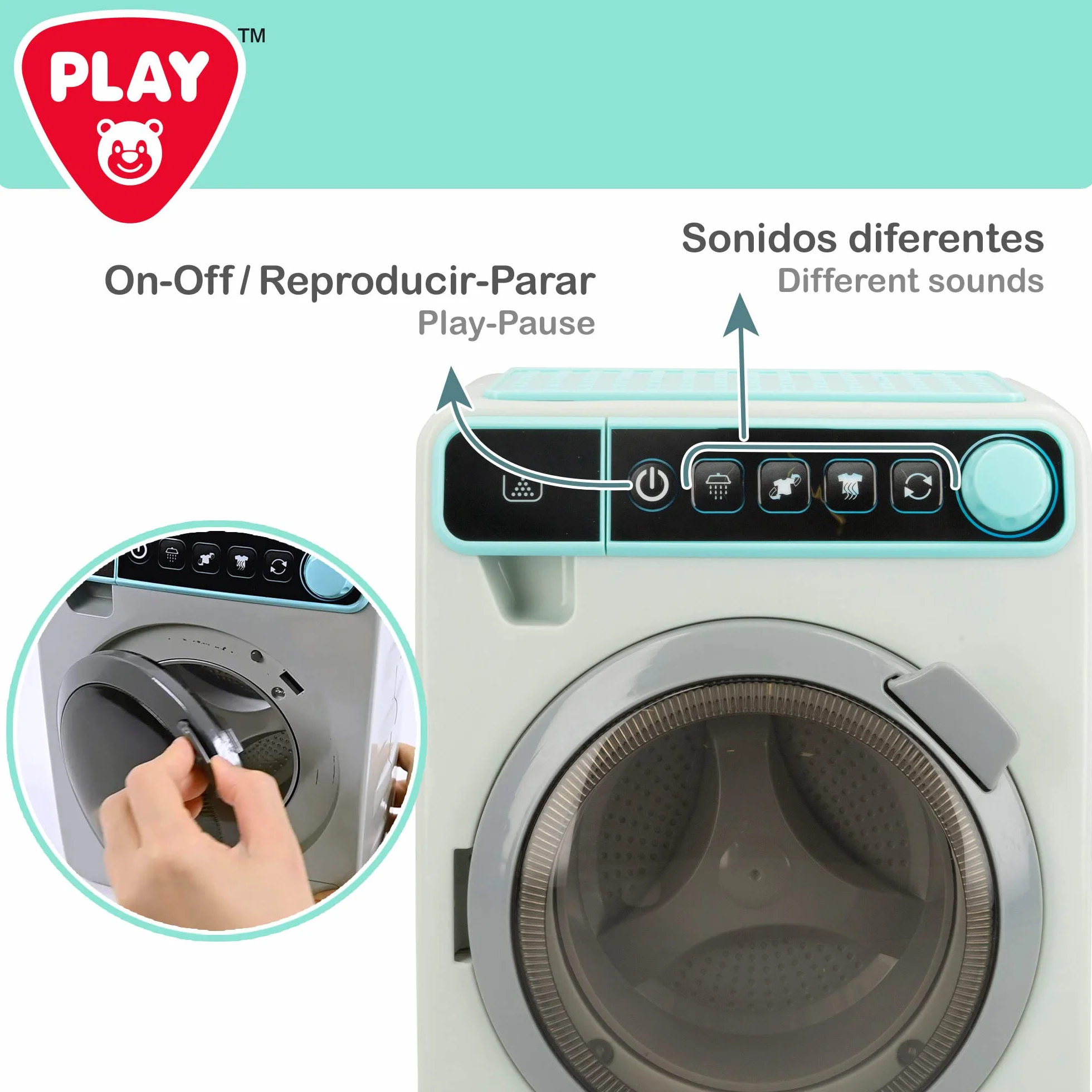COLORBABY Play Pralka ze światłami i dźwiękami dla chłopców i dziewcząt, zabawki dla dzieci, mini pralka do gier, zabawki domowe, baterie w zestawie (46899)