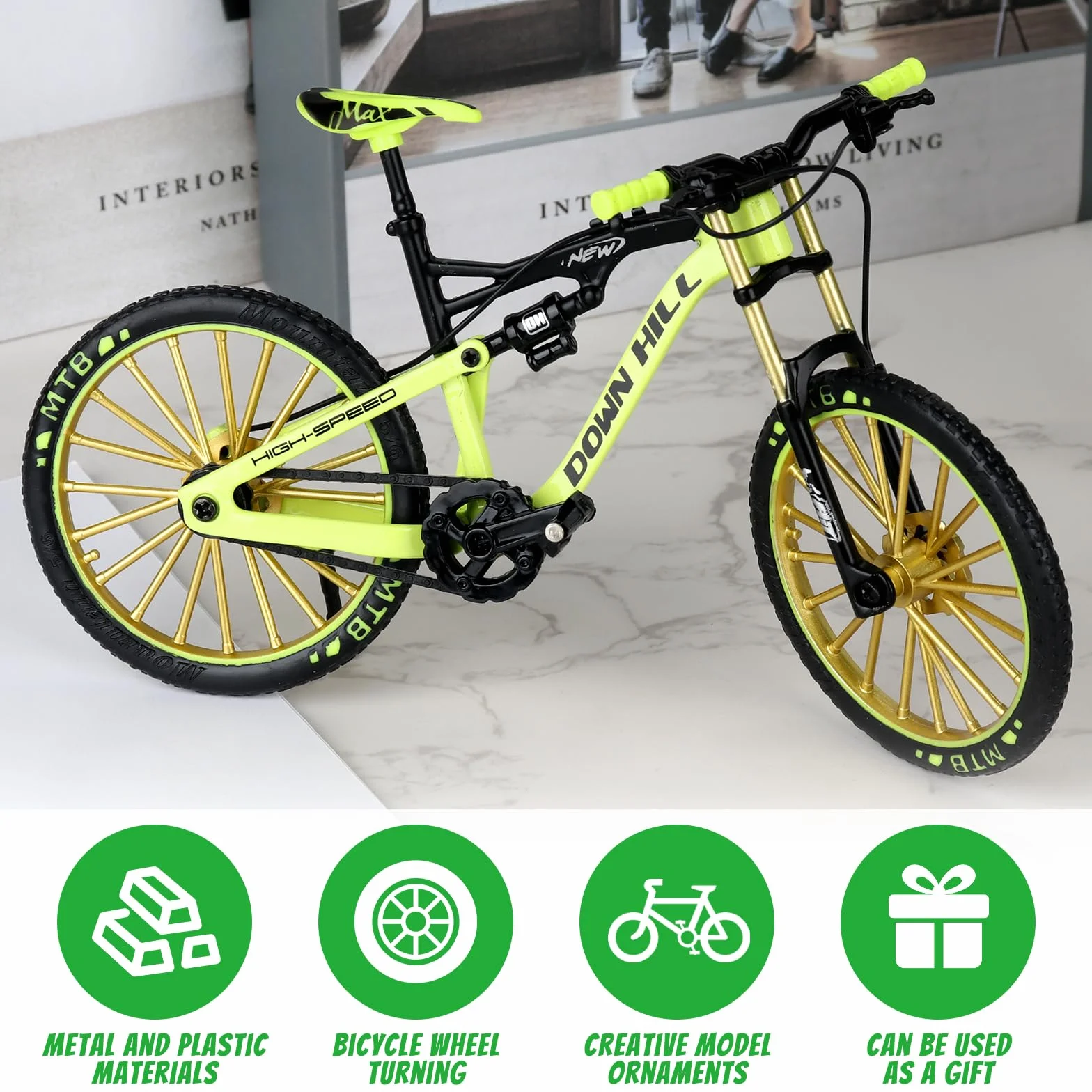 Zabawka Mini rower 1:10, rower na palec, model roweru na palec Model prezent dla dzieci do nauczania domu biura klubu (zielony)