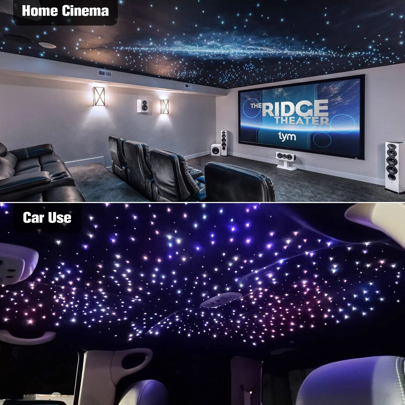 CHINLY Bluetooth 16 W RGBW LED Fiber Optic Star lampy sufitowe zestaw aplikacji/pilot zdalnego sterowania, 450 szt.*(0,75+1,0+1,5 mm)*3 m włókno szklane do domu/samochodu