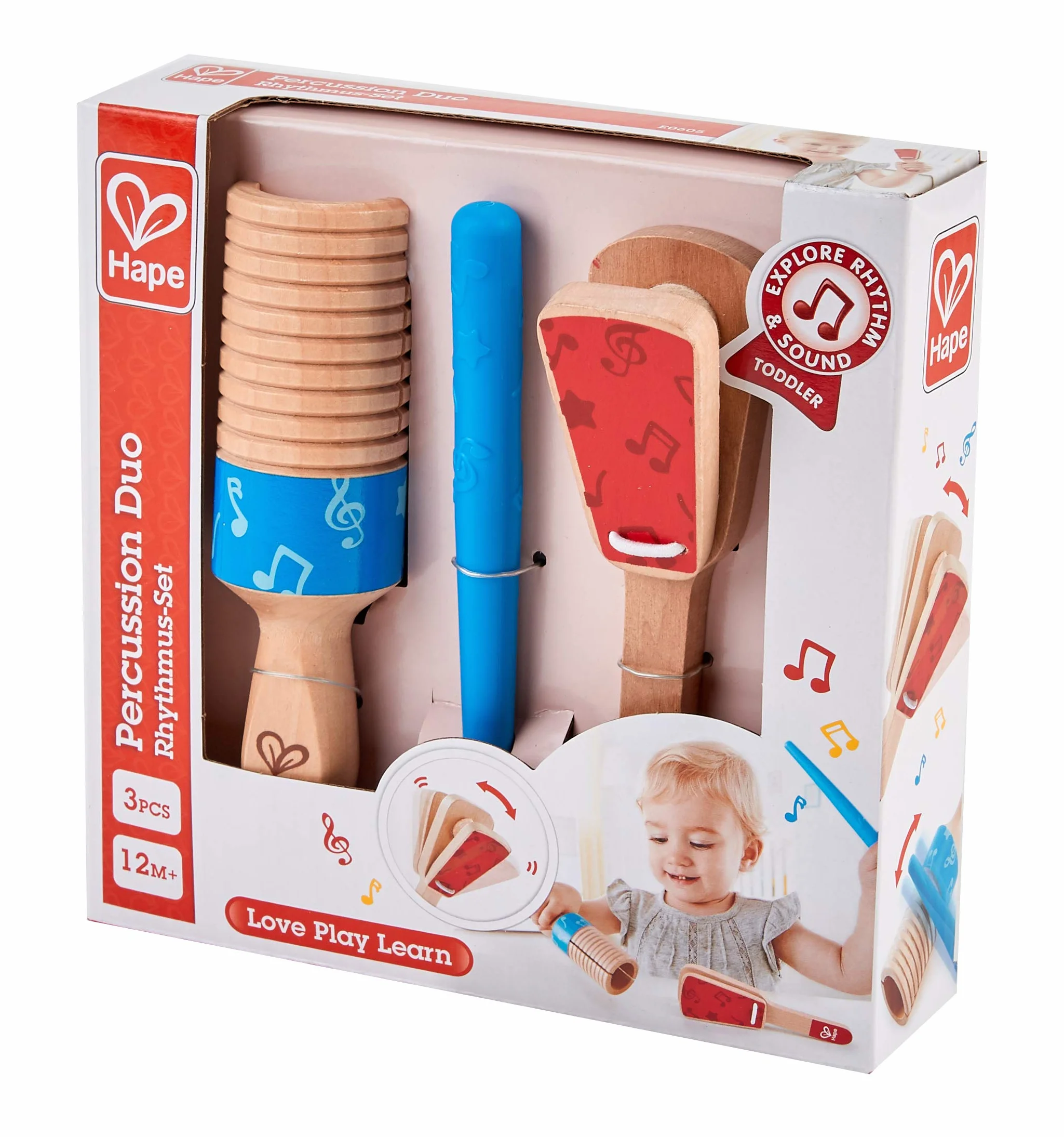 Hape E0605 Wooden Percussion Duo Guiro and Clapper Musical Instrument