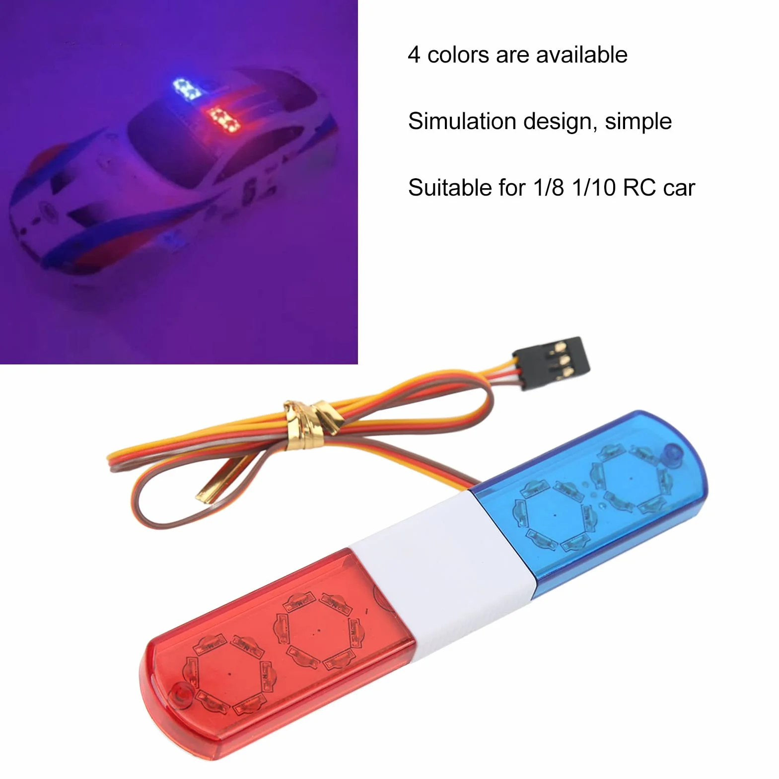 RC Car Police Flash Light, Symulacja Projektowania 4 Tryby RC LED Police Light Alarmujące światło dla 1/8 1/10 RC Cars, RC Model LED Police Night Light Bar Flash Lamp(czerwony niebieski)