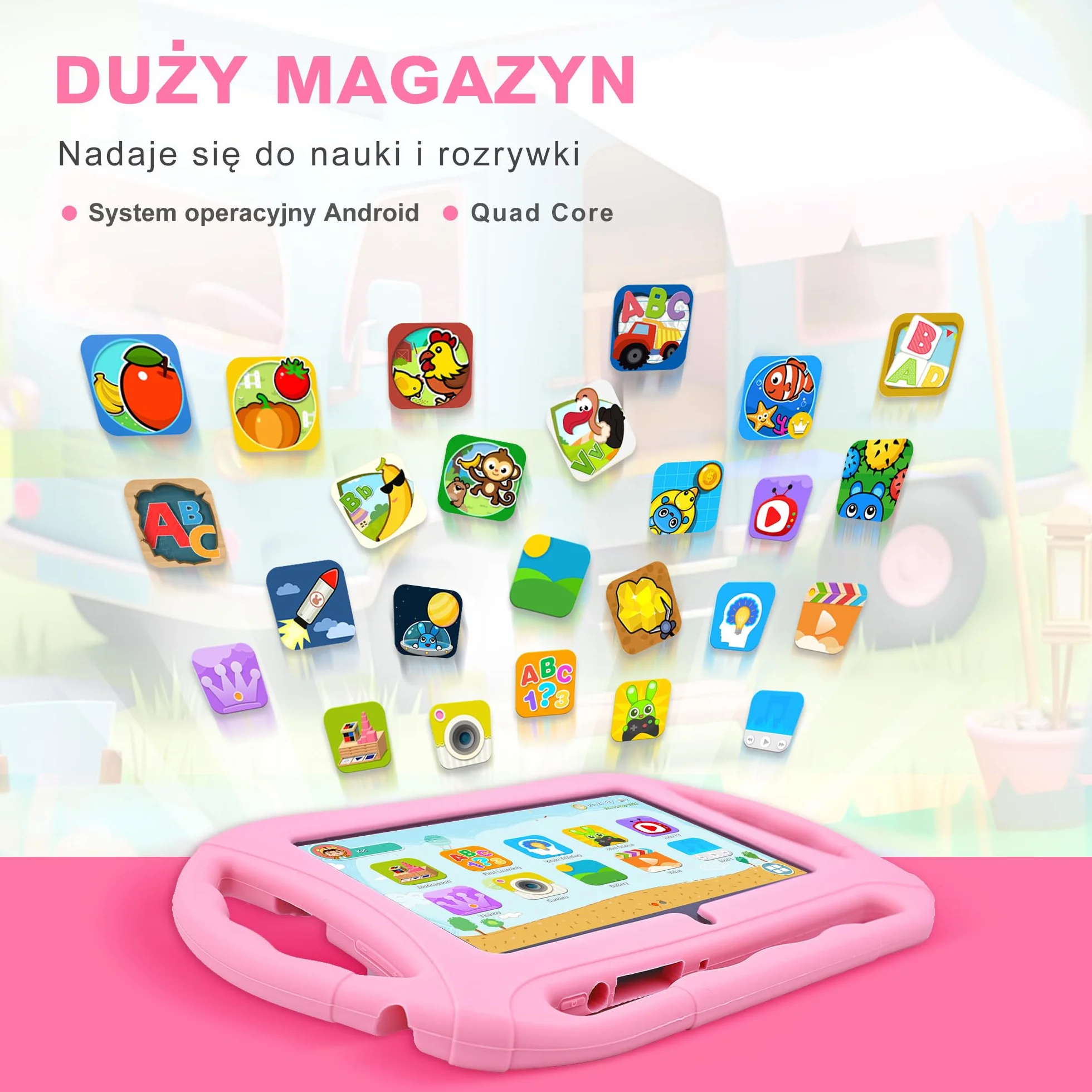 Veidoo Tablet dla Dzieci 7 Cali, 2GB RAM 32GB ROM, WiFi, Ekran IPS, Kontrola Rodzicielska, Gry, Edukacyjny Tablet dla Maluchów(Różowy)