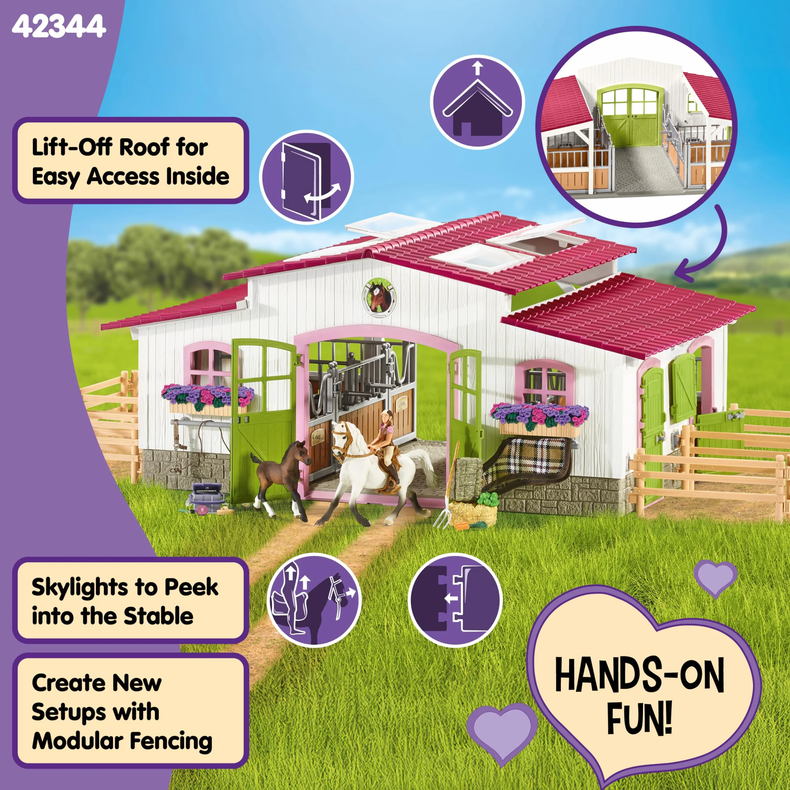 Schleich HORSE CLUB Stajnia z jeźdźczynią i końmi 42344 Zestaw 97 elementów Zabawka od 5 lat