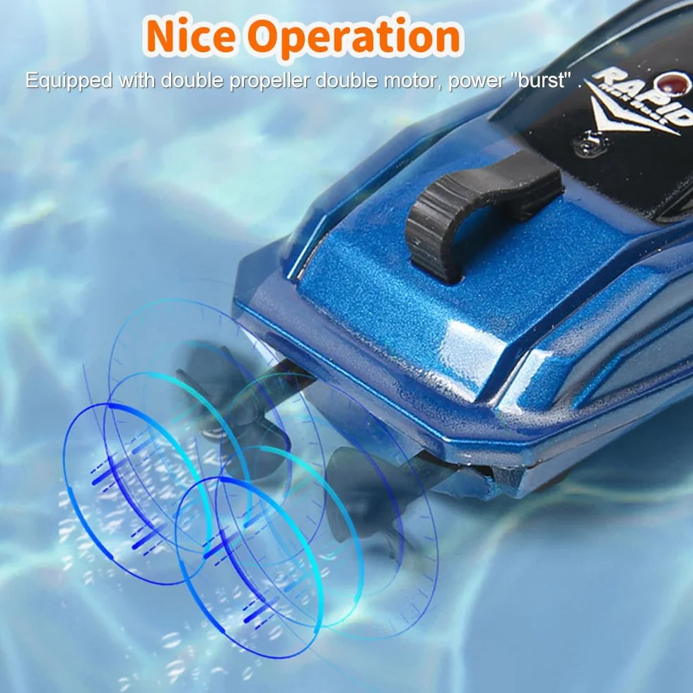 OBEST 2 szt. mini zdalnie sterowane łodzie, łodzie wyścigowe RC do gier zawodowych z nadmuchiwanym zbiornikiem na wodę, elektryczna łódź motorowa 2,4 G, zabawka basenowa dla chłopców, dziewcząt i