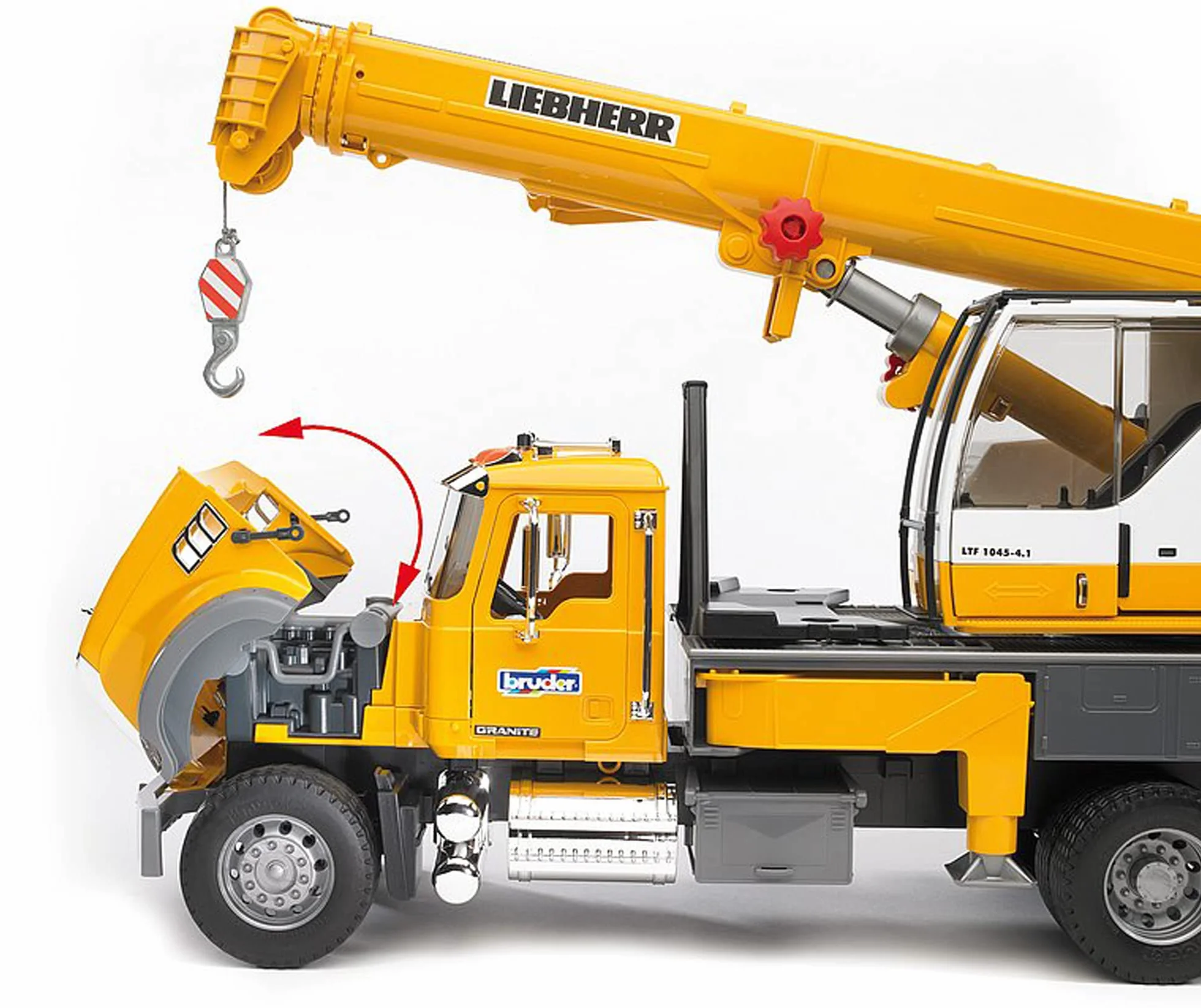 bruder 02818 - Ci|arówka z dzwigiem Mack Granite Liebherr, ci|arówka z dzwigiem, pojazd budowlany