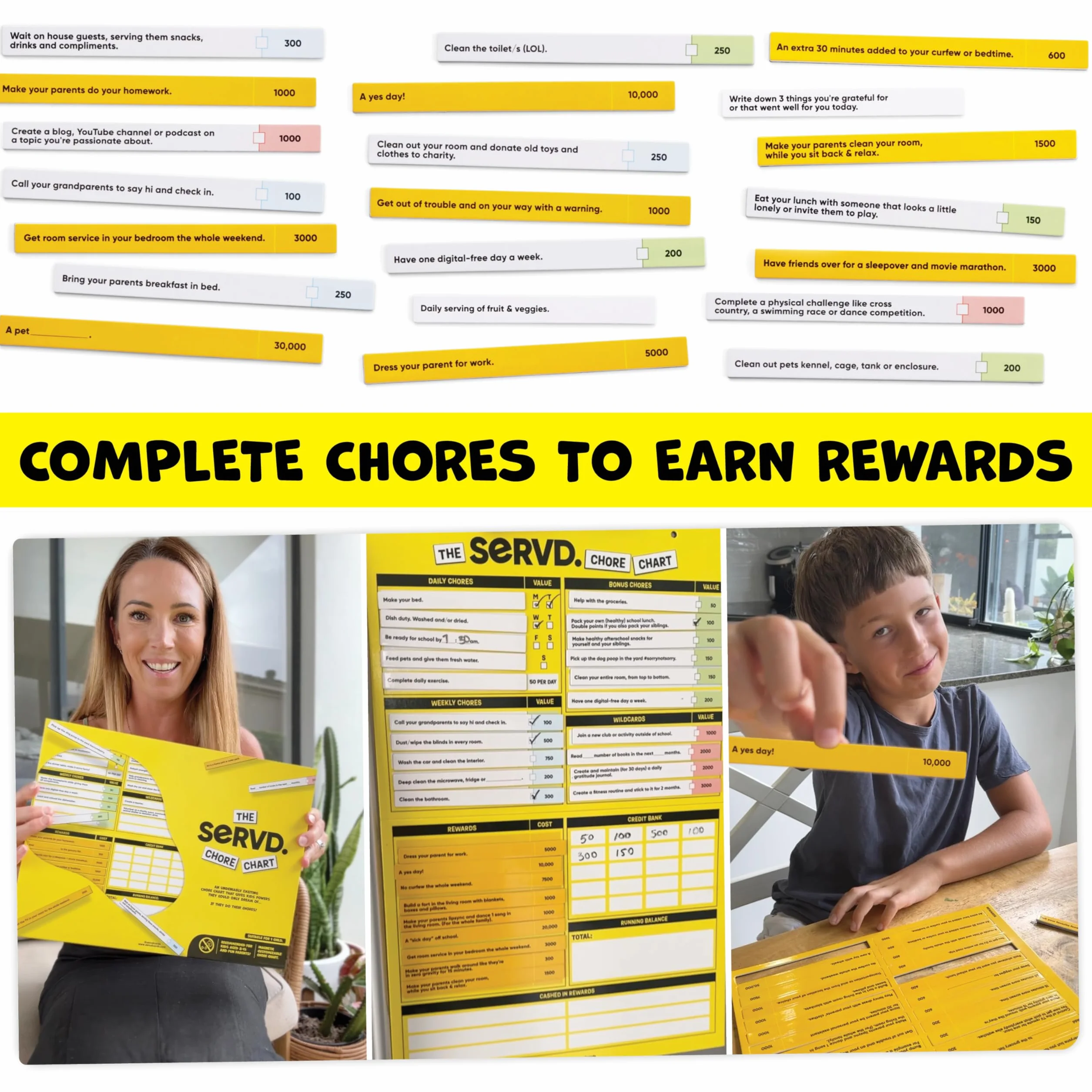 SERVD Chore Chart - Chores, Gamified. Magnetyczny, regulowany wykres zadań dla 1 gracza, wiek 6-12 lat