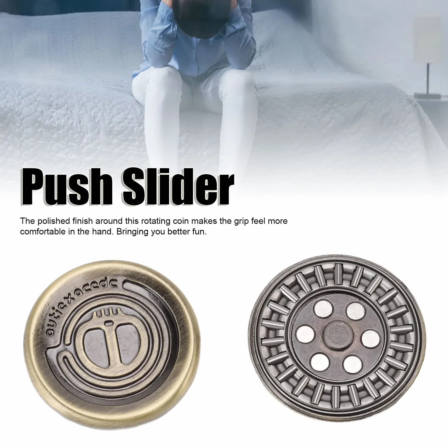 Diabeł Fidget Slider, stal nierdzewna Mini moneta obrotowa Fidget Toy Stress Relief Killing Time Delicate Wearproof Push Card Game Office Desk Toys Gifts for Boyfriend Father