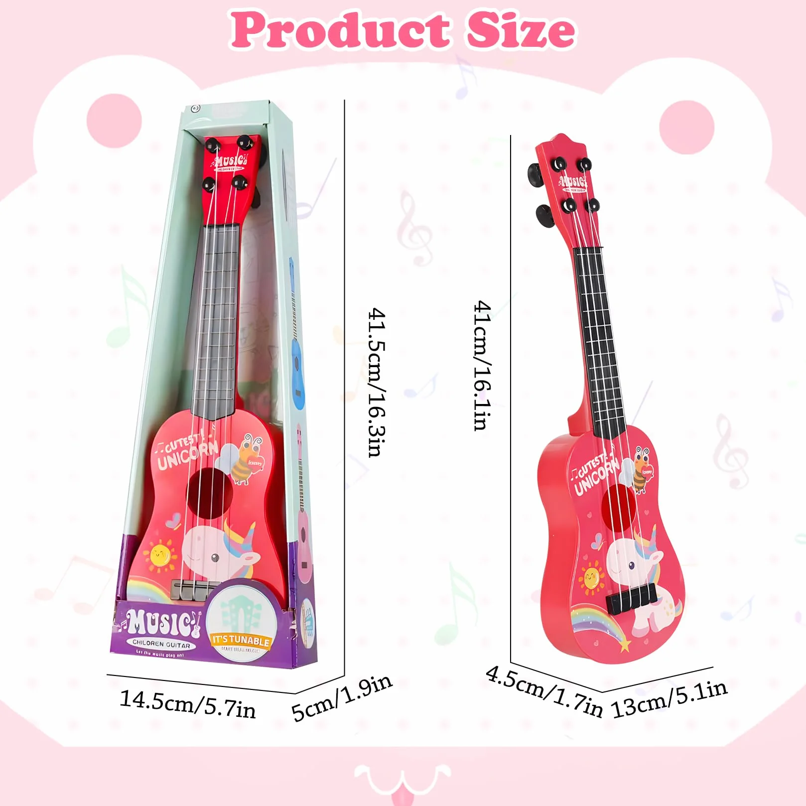 42cm Gitara dla dzieci Zabawka muzyczna Gitara dla dzieci z 4 regulowanymi strunami Początkujący chłopcy Dziewczynki