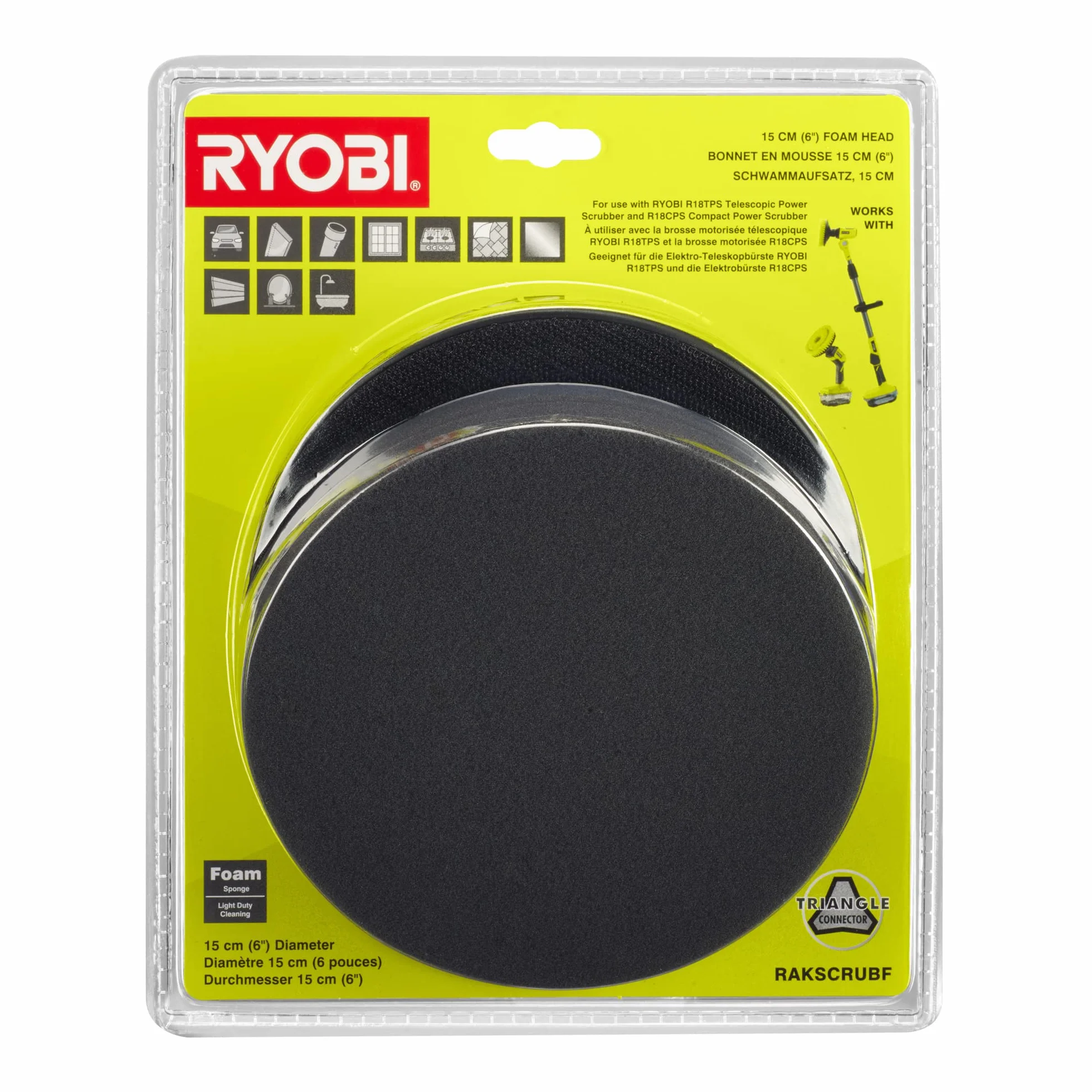 RYOBI Nakładka Gąbkowa RAKSCRUBF o Średnicy 15 cm, Kompatybilność ze Szczotkami Obrotowymi RYOBI R18CPS i R18TPS