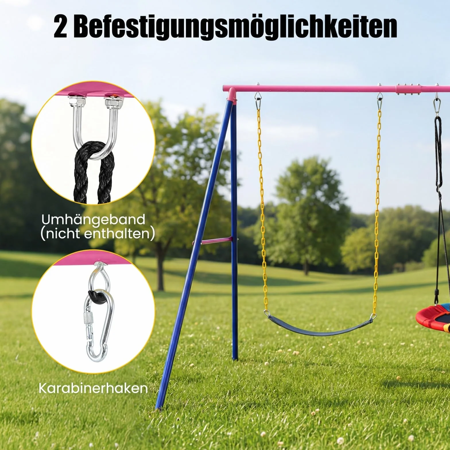 COSTWAY Stelaż huśtawki, stelaż z metalu o obciążeniu do 250 kg, stelaż huśtawki z kotwą do podłoża, antypoślizgowy nosek, do huśtawek gniazdowych, huśtawek dziecięcych, huśtawek podwójnych (tylko
