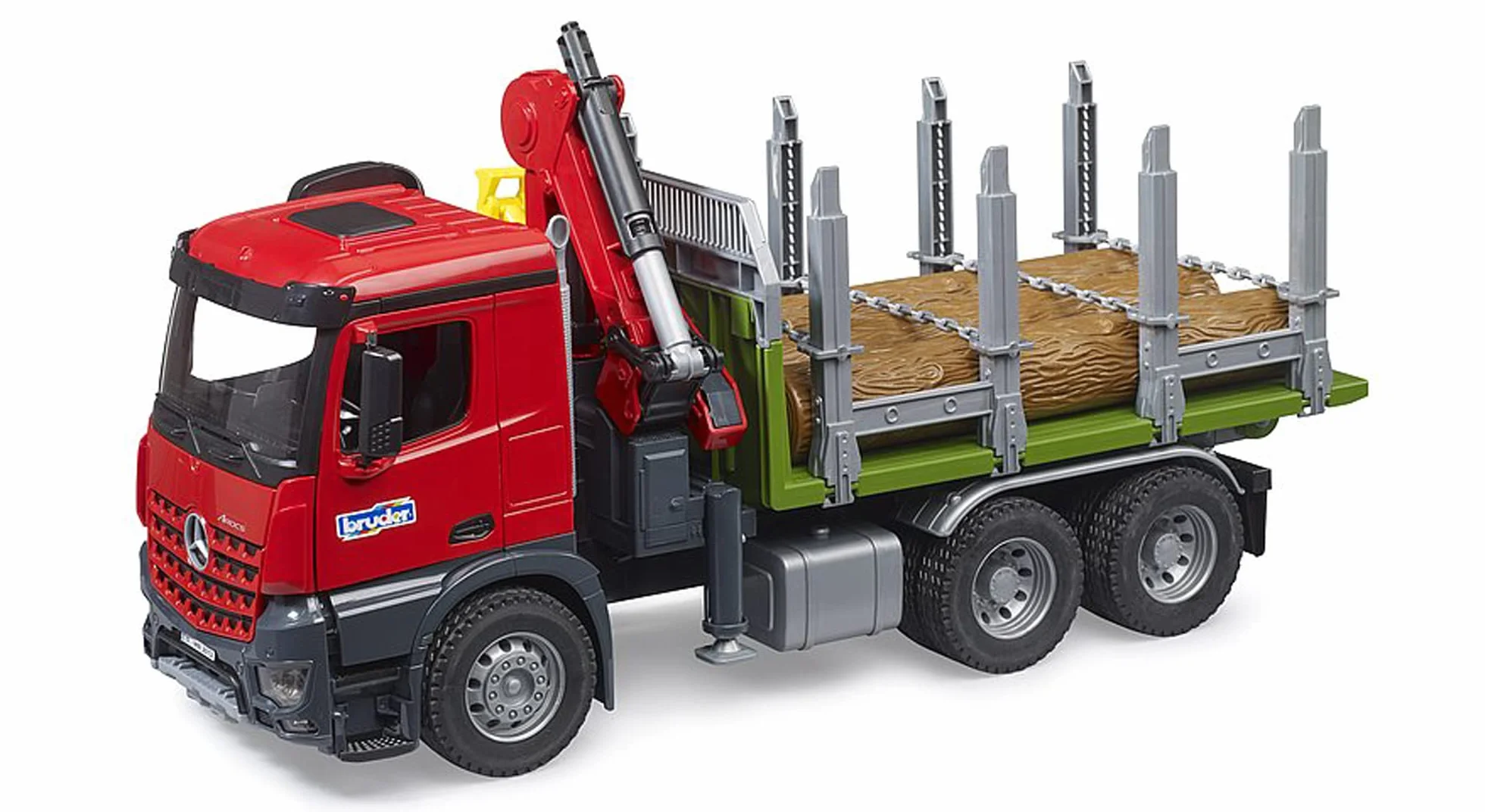 bruder 03669 - MB Arocs ci|arówka do transportu drewna z dzwigiem zaBadowczym, chwytakiem i 3 pniami drzew, pojazdy, transporter drewna, koparka, zabawki od 4 lat wzwy|