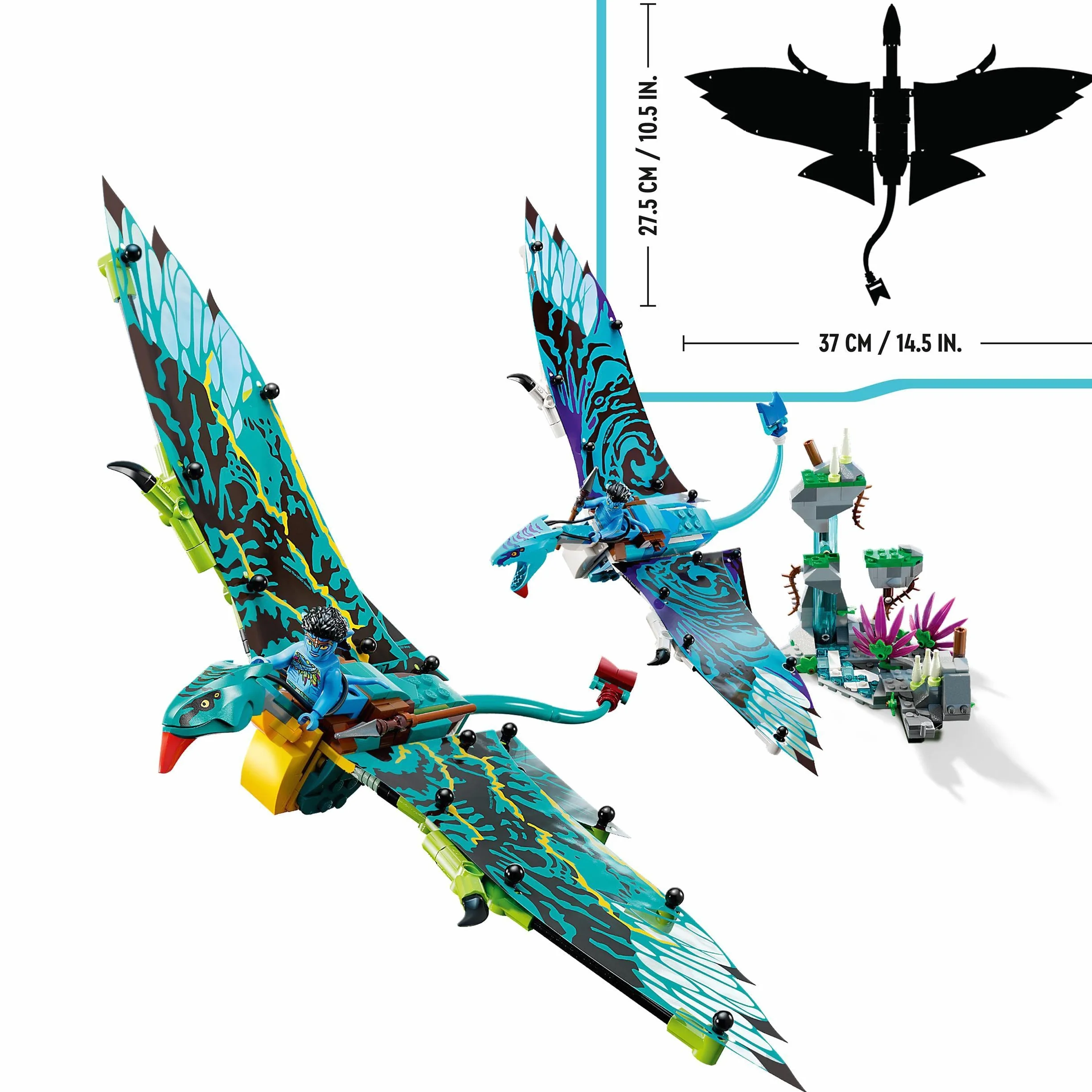 LEGO Avatar Pierwszy lot na zmorze Jake’a i Neytiri, zestaw z filmu „Avatar” z 2 figurkam zmór do zbudowania z ruchomymi, foliowymi skrzydłami, zabawka dla dziecka i prezent dla 9-latka, 75572