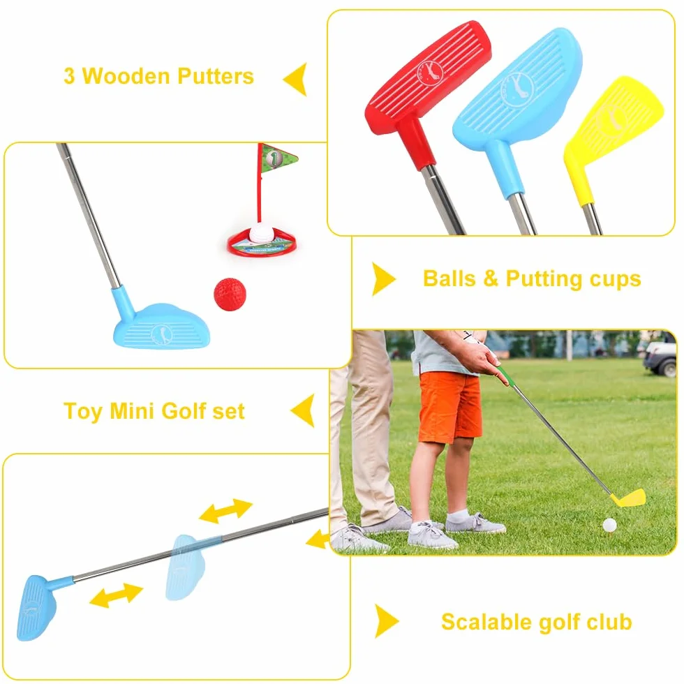 Zestaw do mini golfa dla dzieci, 12 szt., mini golf do domu, mini golf z piłkami i wysuwanymi kijami golfowymi dla dzieci, zabawka dla dzieci do użytku na zewnątrz i wewnątrz