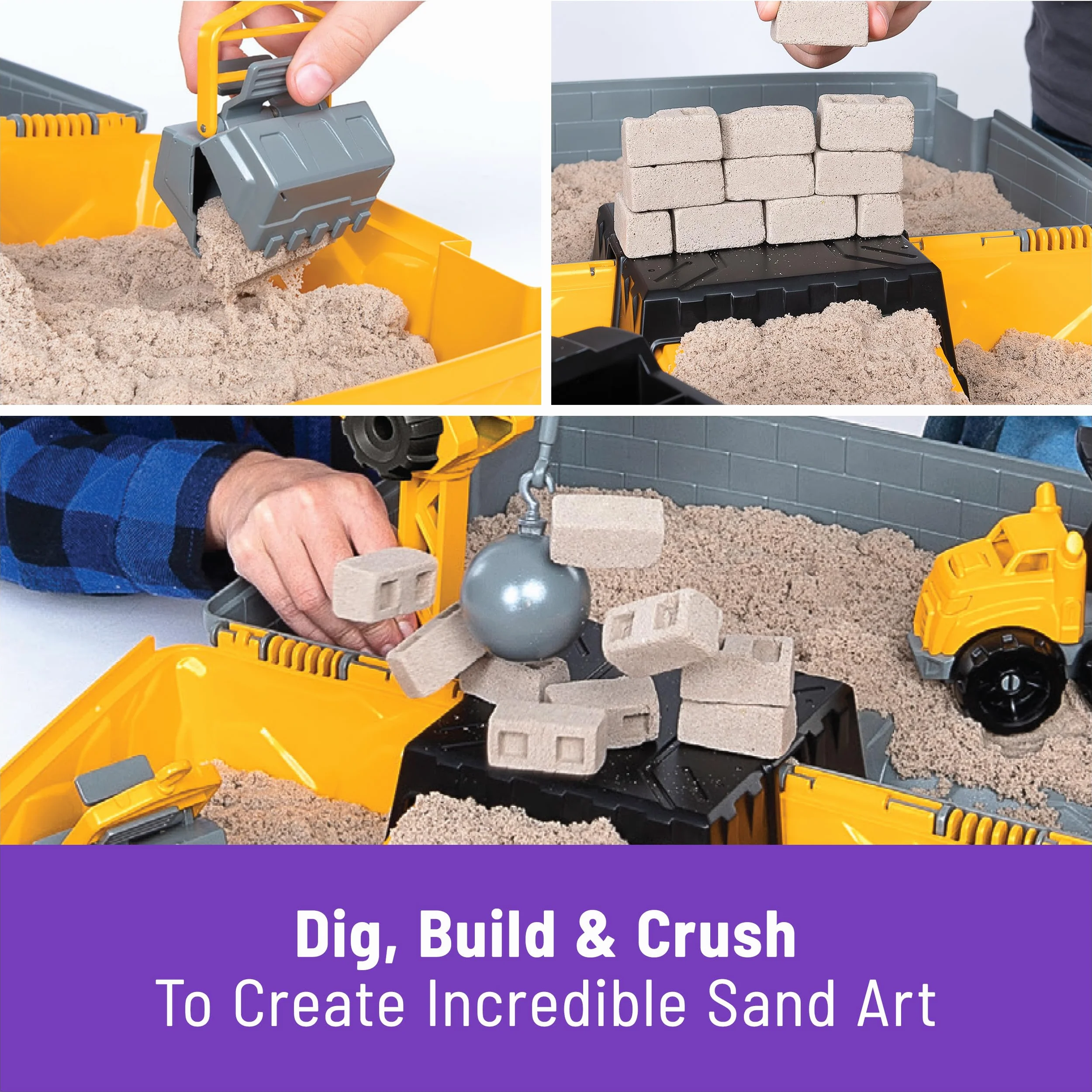 Kinetic Sand, Kop i burz plac budowy, piasek kinetyczny z akcesoriami, dla dzieci od 3 lat