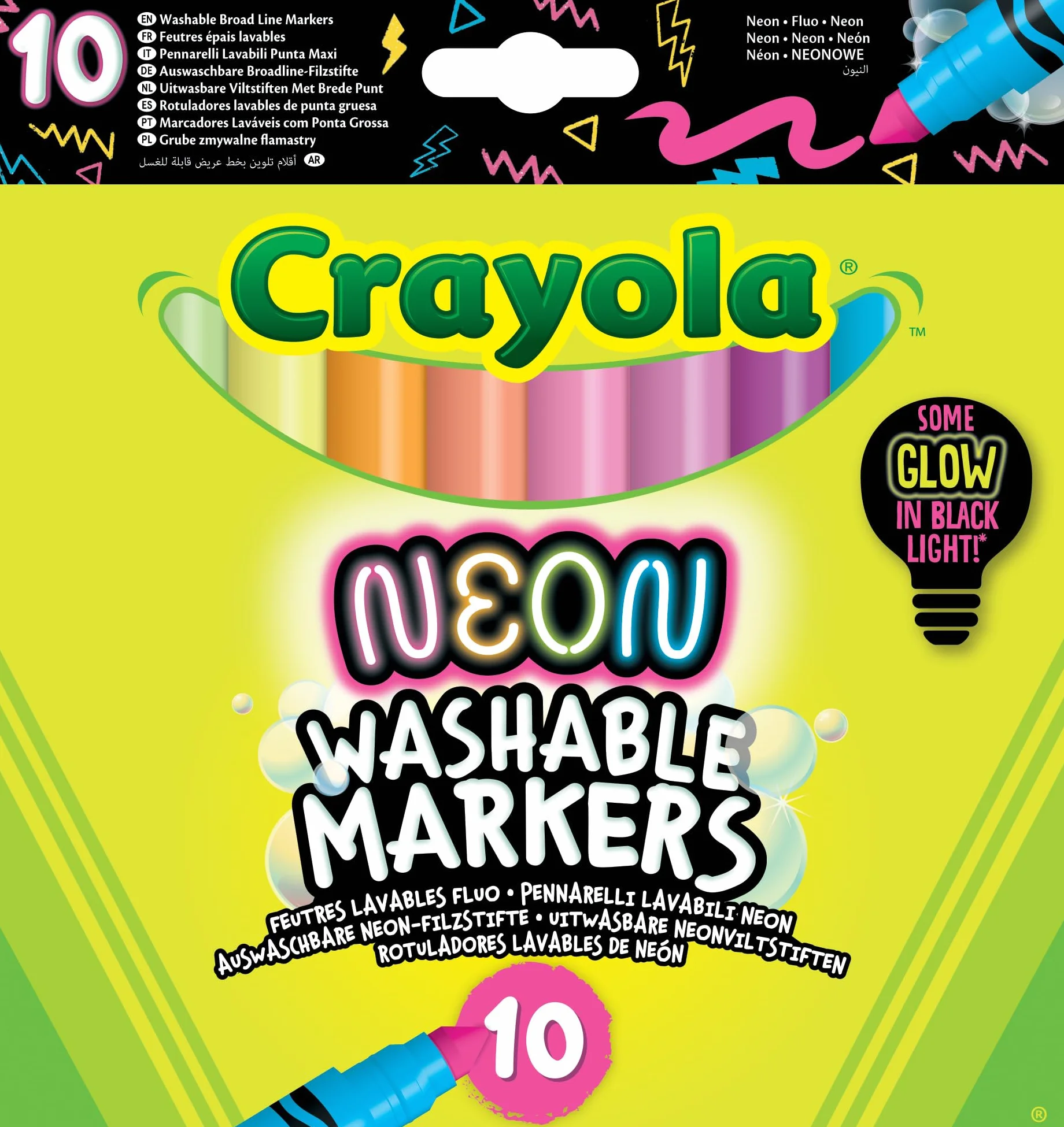 Crayola - Flamastry NEONOWE, zestaw 10 lśniących kolorów, dla dzieci od lat 3, do kreatywnych prac plastycznych, 58-8746