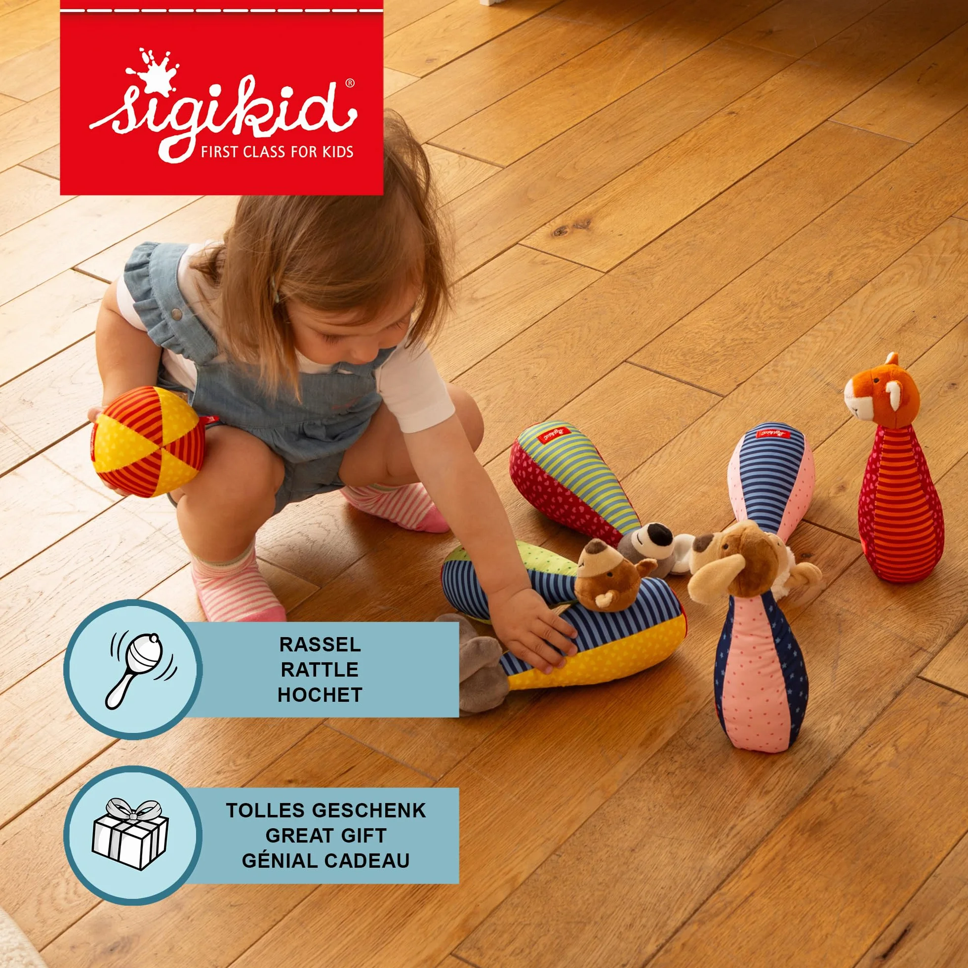 Sigikid 49520 Pluszowe Kręgle dla Dzieci, Wielokolorowe